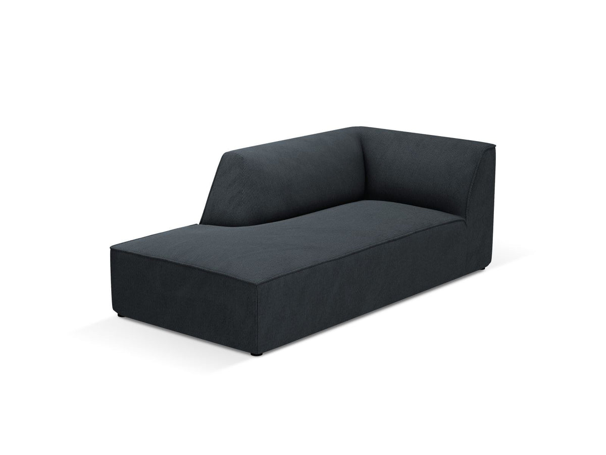 Chaiselongue Siena links, 1-Sitzer 181cm, Cordstoff Scala in Light Beige, Massivholzrahmen, schwarze Kunststoffbeine, niedrige Rückenlehne.