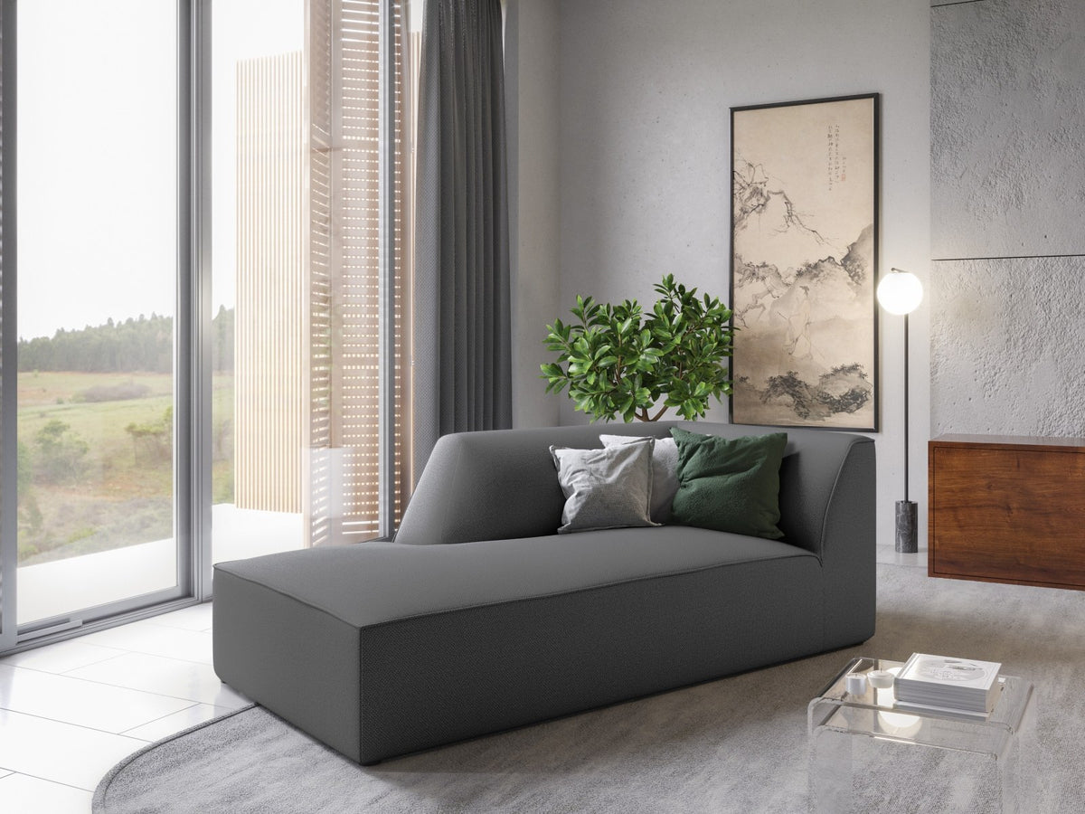 Chaiselongue Siena links, 1-Sitzer 181cm, Cordstoff Scala in Light Beige, Massivholzrahmen, schwarze Kunststoffbeine, niedrige Rückenlehne.