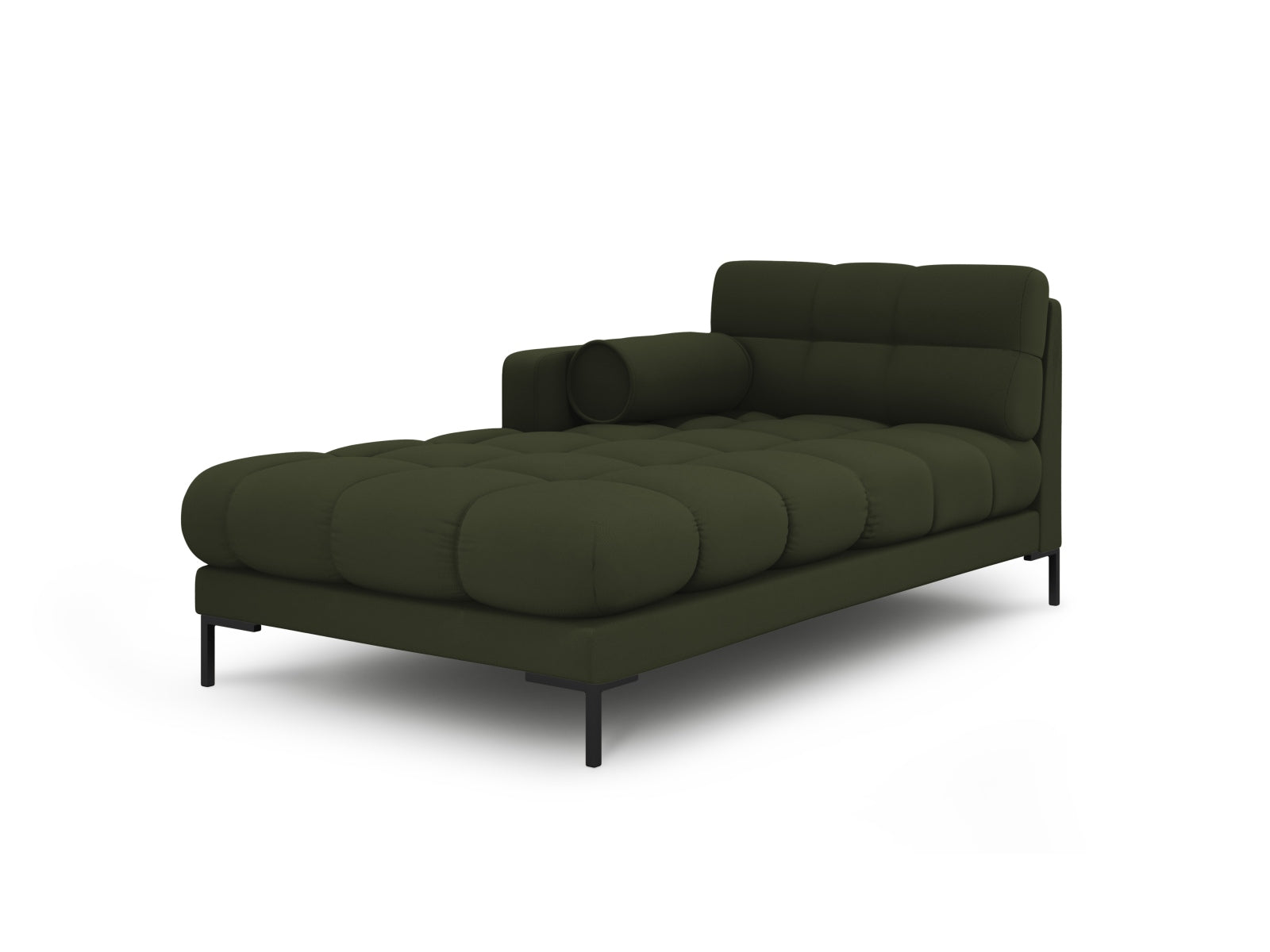 Moderne linke Chaise Longue Bali in zartem Grün, perfekt für gemütliche Ecken und Teil der flexiblen Sofaserie von Cosmopolitan Design.