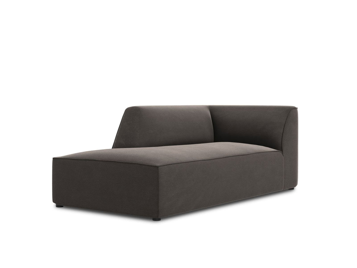 Chaiselongue Siena mit Samtbezug in Beige-Salvador, Massivholzrahmen, schwarze Kunststoffbeine, Sitzfläche 67x153cm, Ansicht von links.