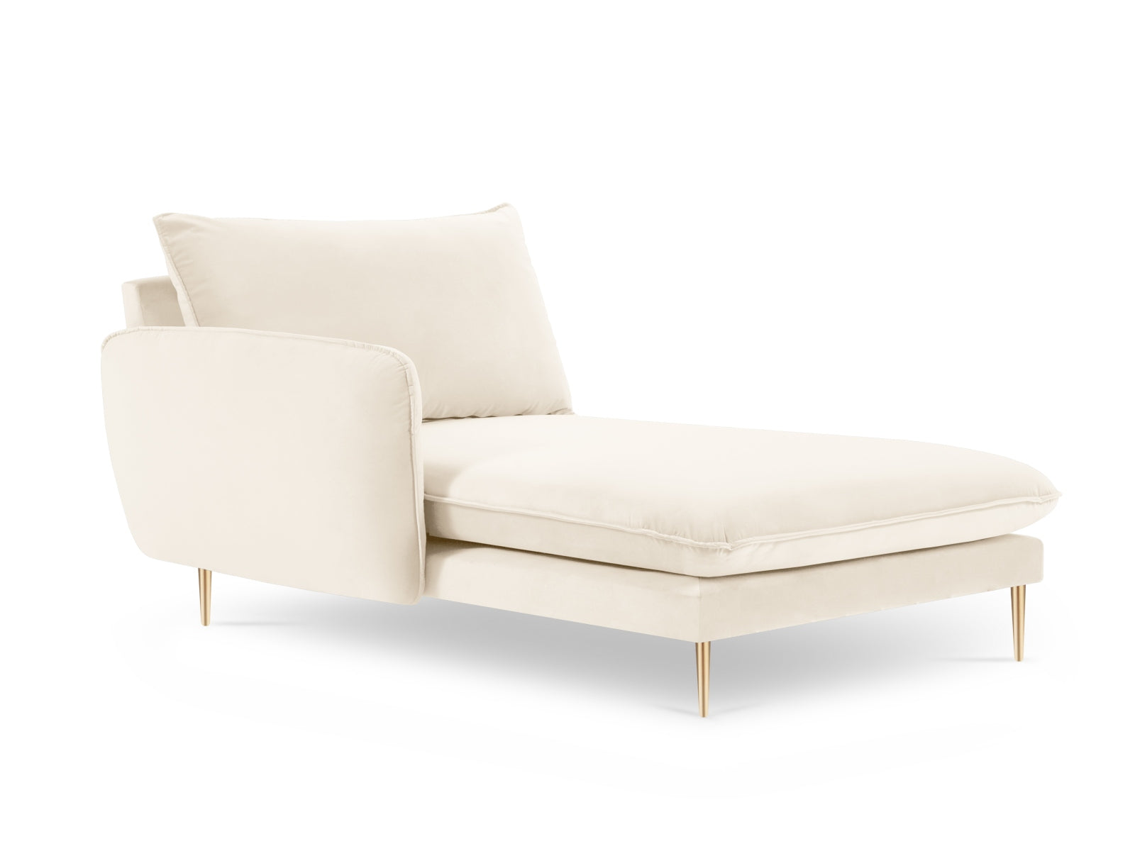 Stilvolles Vienna Velour Sofa Chaise Lounge links, 1 Sitz, 110 cm in edlem Beige, perfekt für moderne und elegante Wohnambiente.