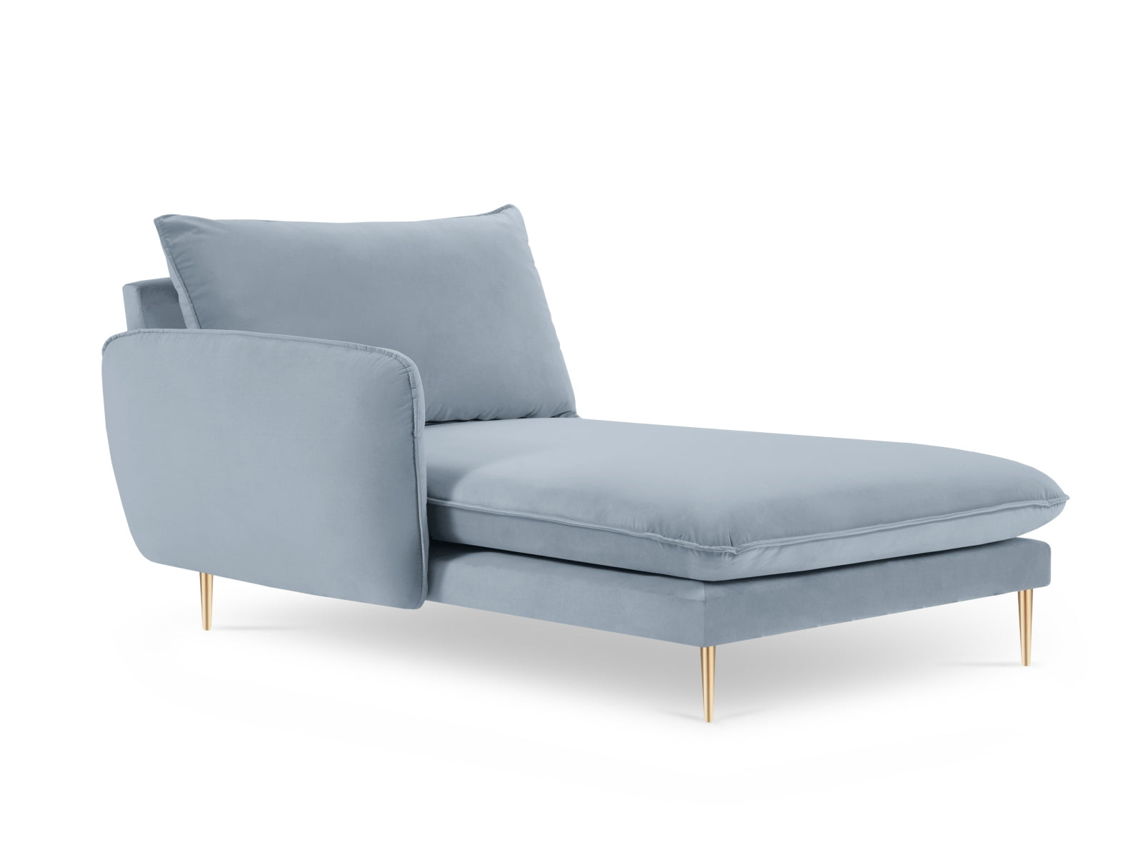 Stilvolles, hellblaues Vienna Velour Sofa Chaise Lounge links mit 1 Sitz und 110 cm, perfekt für moderne Wohnkonzepte.