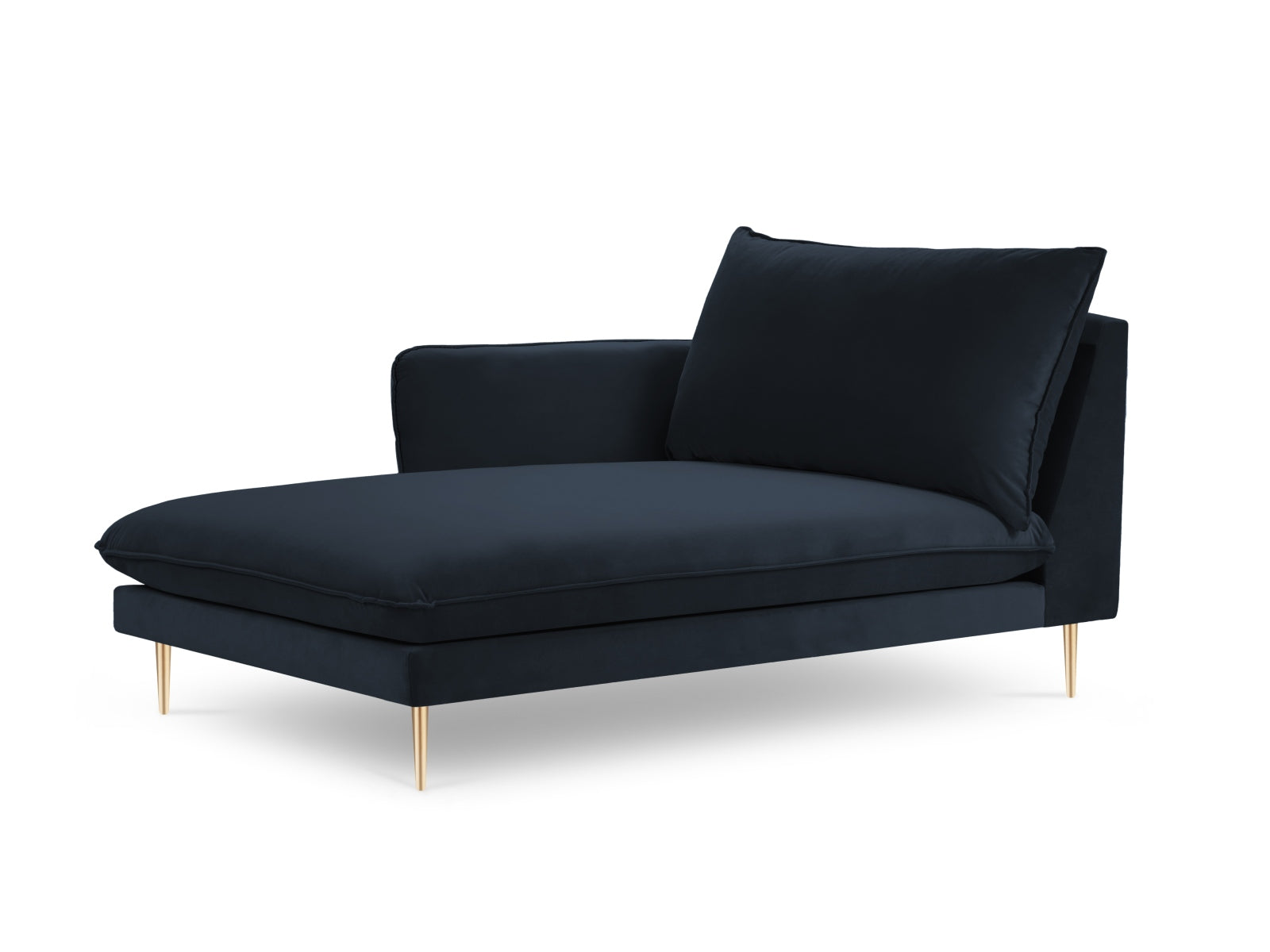Vienna Velour Sofa Chaise Lounge links 1 Sitz 110cm in Dark Blue/Gold-Bluvel präsentiert im Onlineshop von KAQTU Design AG. L-Sofa links ist von Cosmopolitan Design