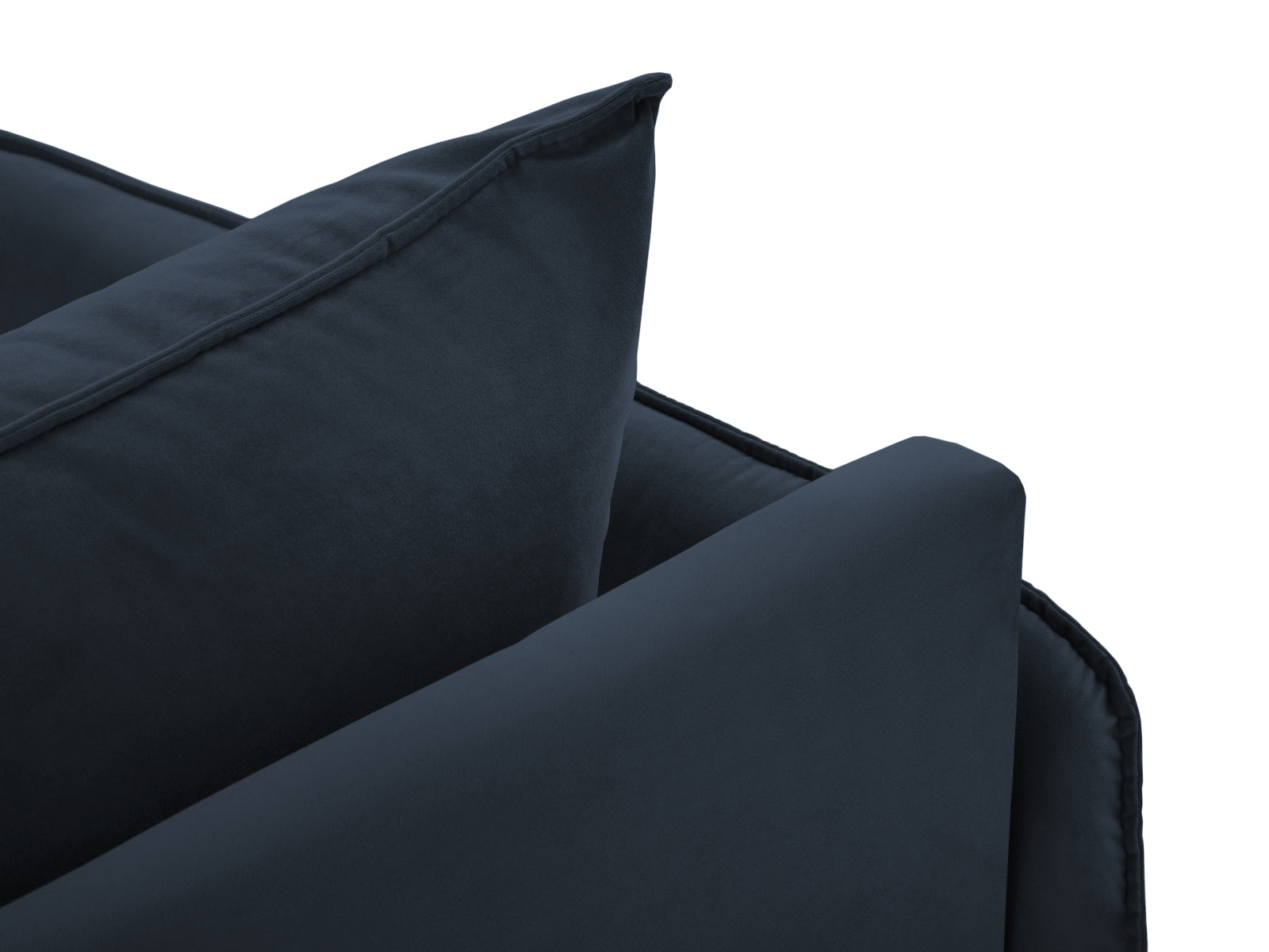Elegantes linksseitiges Vienna Velour Sofa mit luxuriösem dunkelblauen Bezug und goldenen Akzenten, ideal für stilvolle Wohnräume.