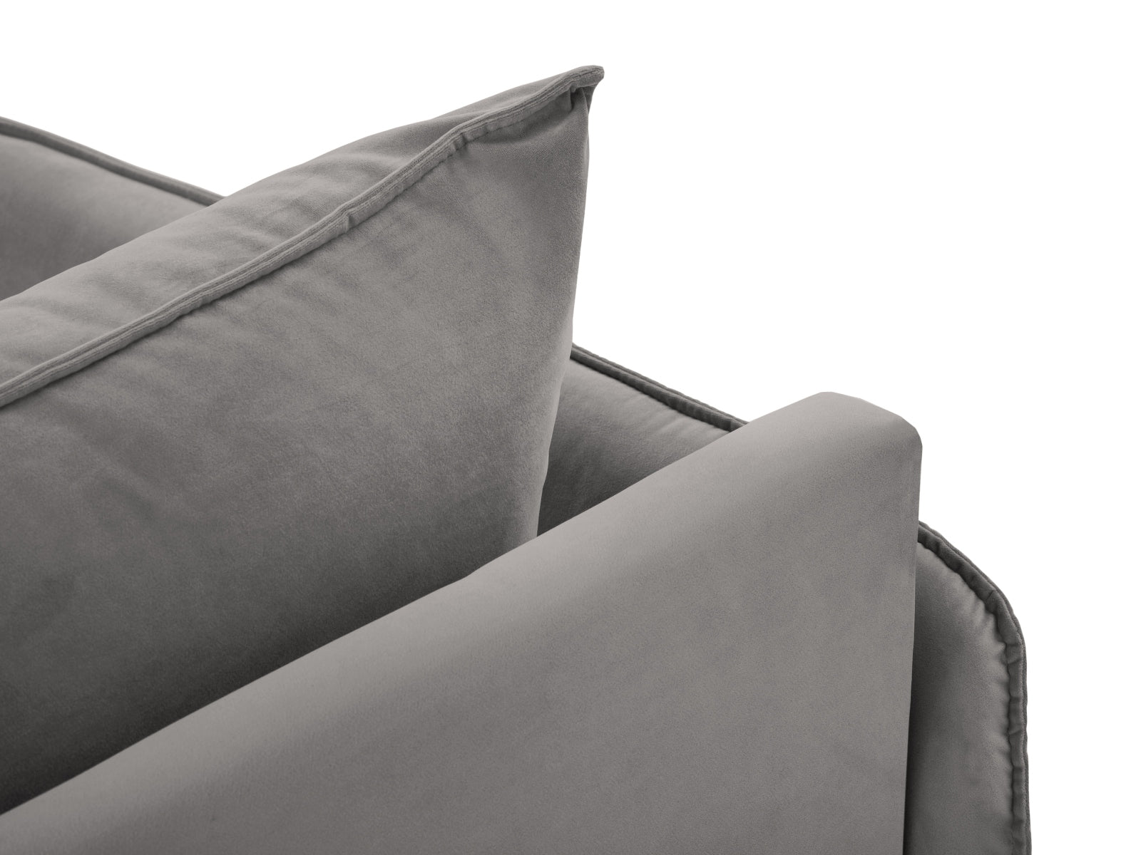 Elegantes hellgraues Vienna Velour Sofa Chaise Lounge links mit 1 Sitz und 110 cm, ideal für stilvolle Wohnräume und gemütliche Entspannung.