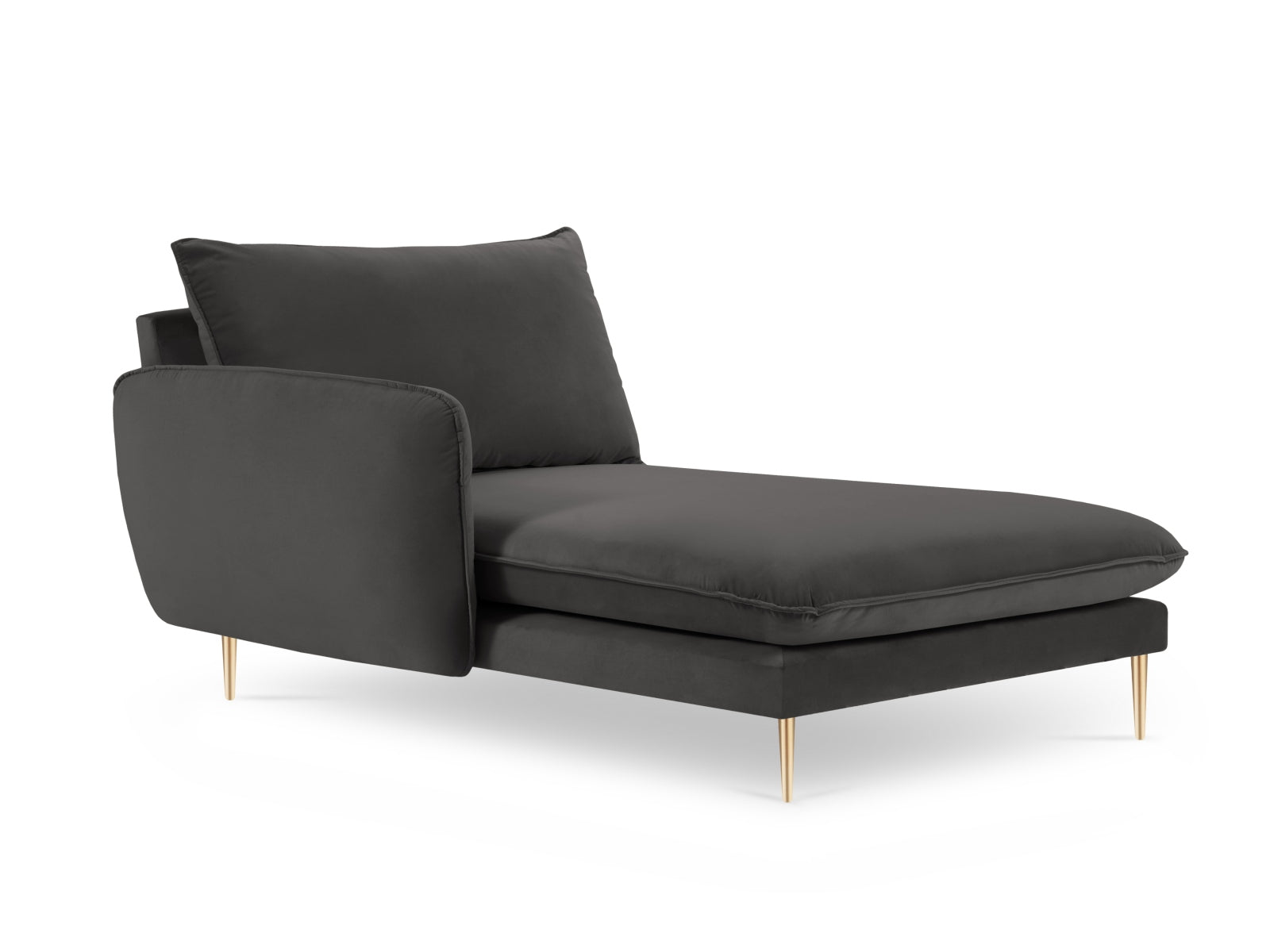 Vienna Velour Sofa Chaise Lounge links 1 Sitz 110cm in Dark Grey/Gold-Bluvel präsentiert im Onlineshop von KAQTU Design AG. L-Sofa links ist von Cosmopolitan Design