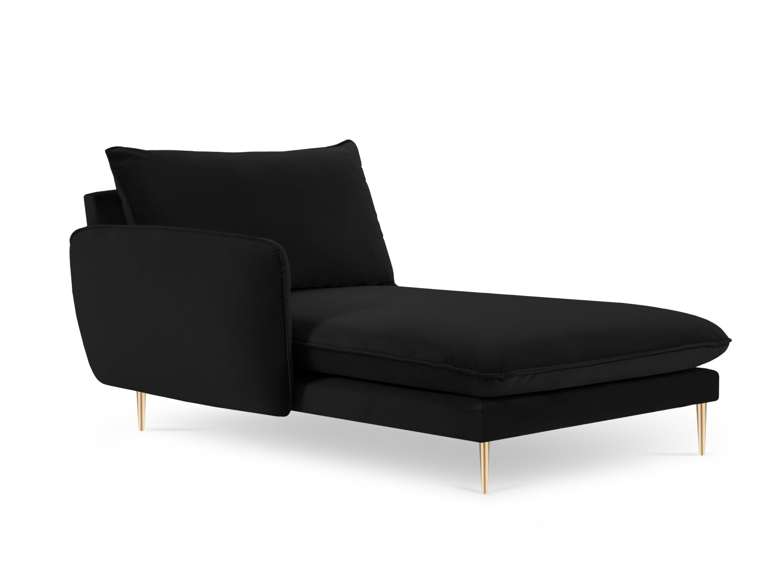 Stilvolles linksseitiges Vienna Velour Sofa Chaise Lounge mit 1 Sitz und 110 cm, in edlem Schwarz und Gold-Bluvel, perfekt für zeitgemäße Inneneinrichtungen.