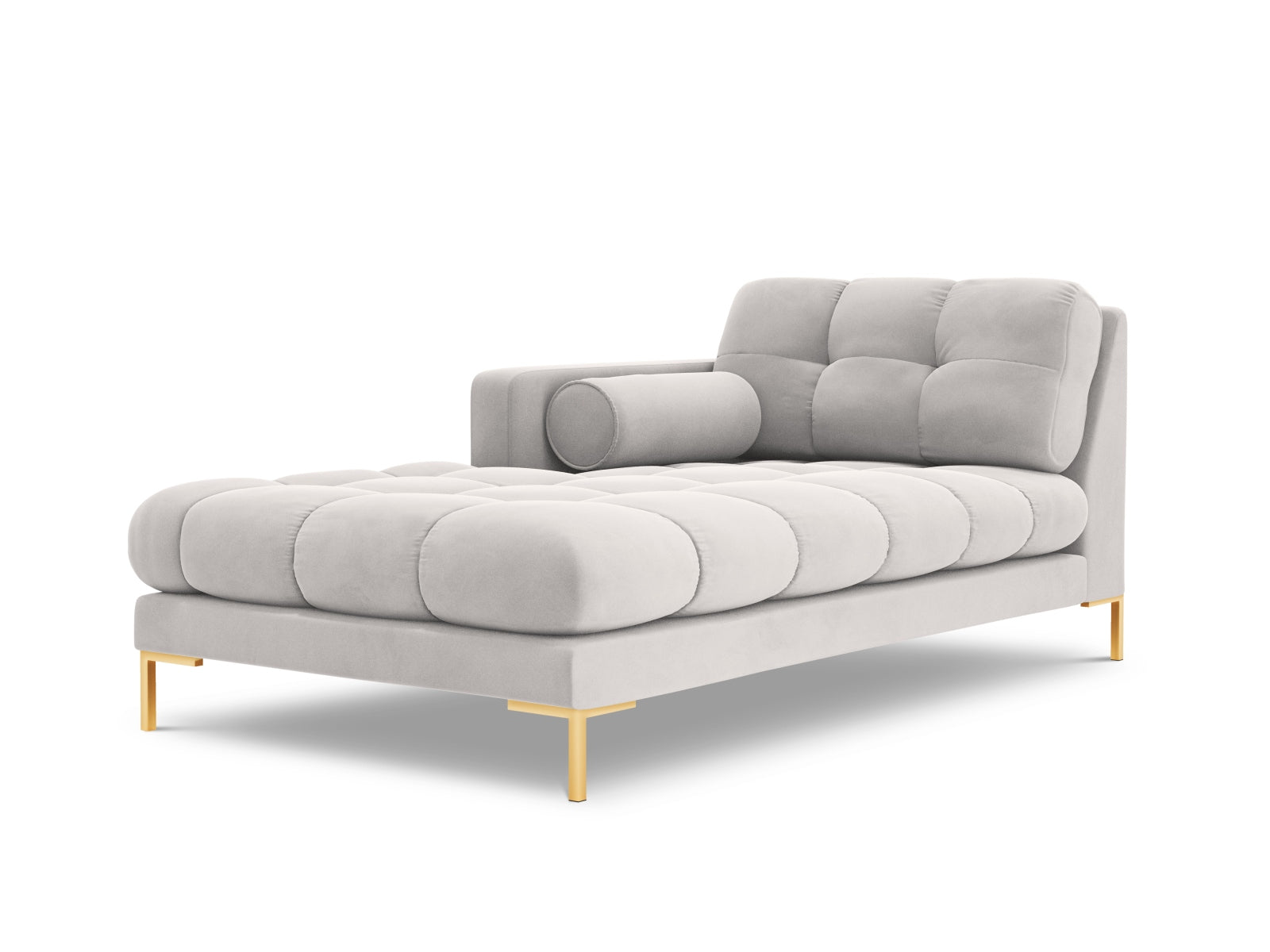 Elegante linke Chaise Longue Bali in Silver-Bluvel, ideal für entspannte Momente und modernes Wohndesign. Teil des modularen Sofas von Cosmopolitan Design.