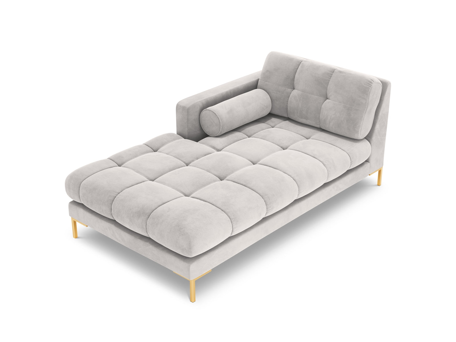 Stilvolle linke Chaise Longue Bali in Silver-Bluvel, perfekt für gemütliche Stunden und zeitgemäße Einrichtung. Teil des modularen Sofas von Cosmopolitan Design.