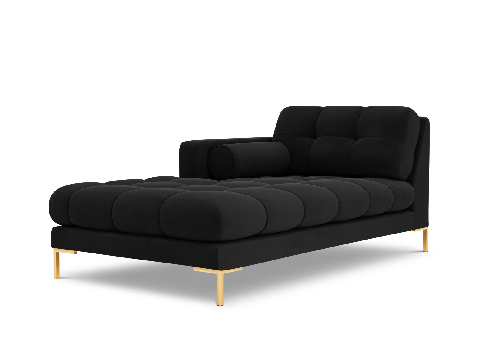 Elegante linke Chaise Longue Bali in Black-Bluvel, ideal für entspannte Momente und modernes Wohndesign. Teil des modularen Sofas von Cosmopolitan Design.