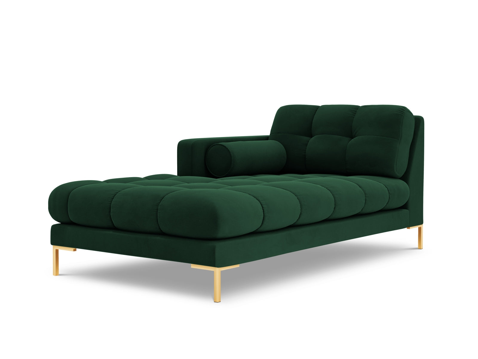 Elegante linke Chaise Longue Bali in sattem Flaschengrün, ideal für stilvolle Wohnräume und individuelle Einrichtungsideen.