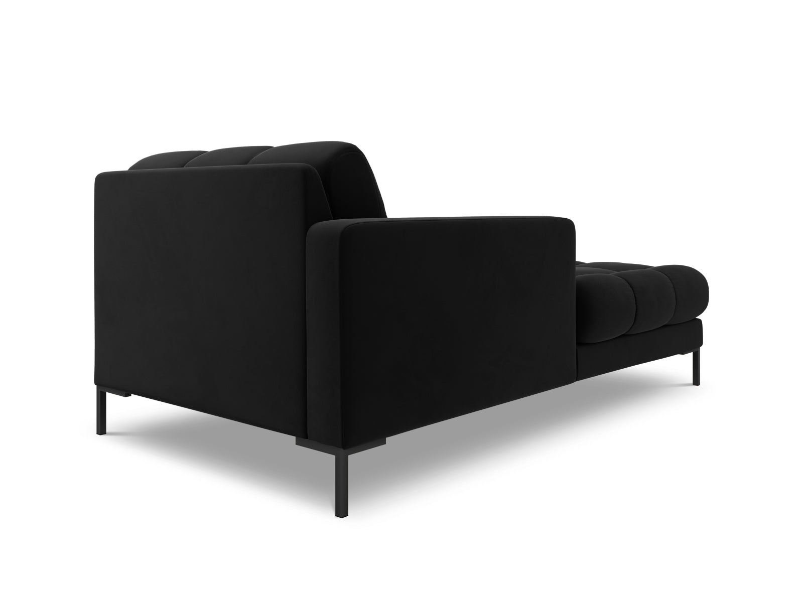 Elegante linke Chaise Longue Bali in Black-Bluvel, ideal für stilvolle Wohnräume und entspannte Momente. Teil des modularen Sofas von Cosmopolitan Design.