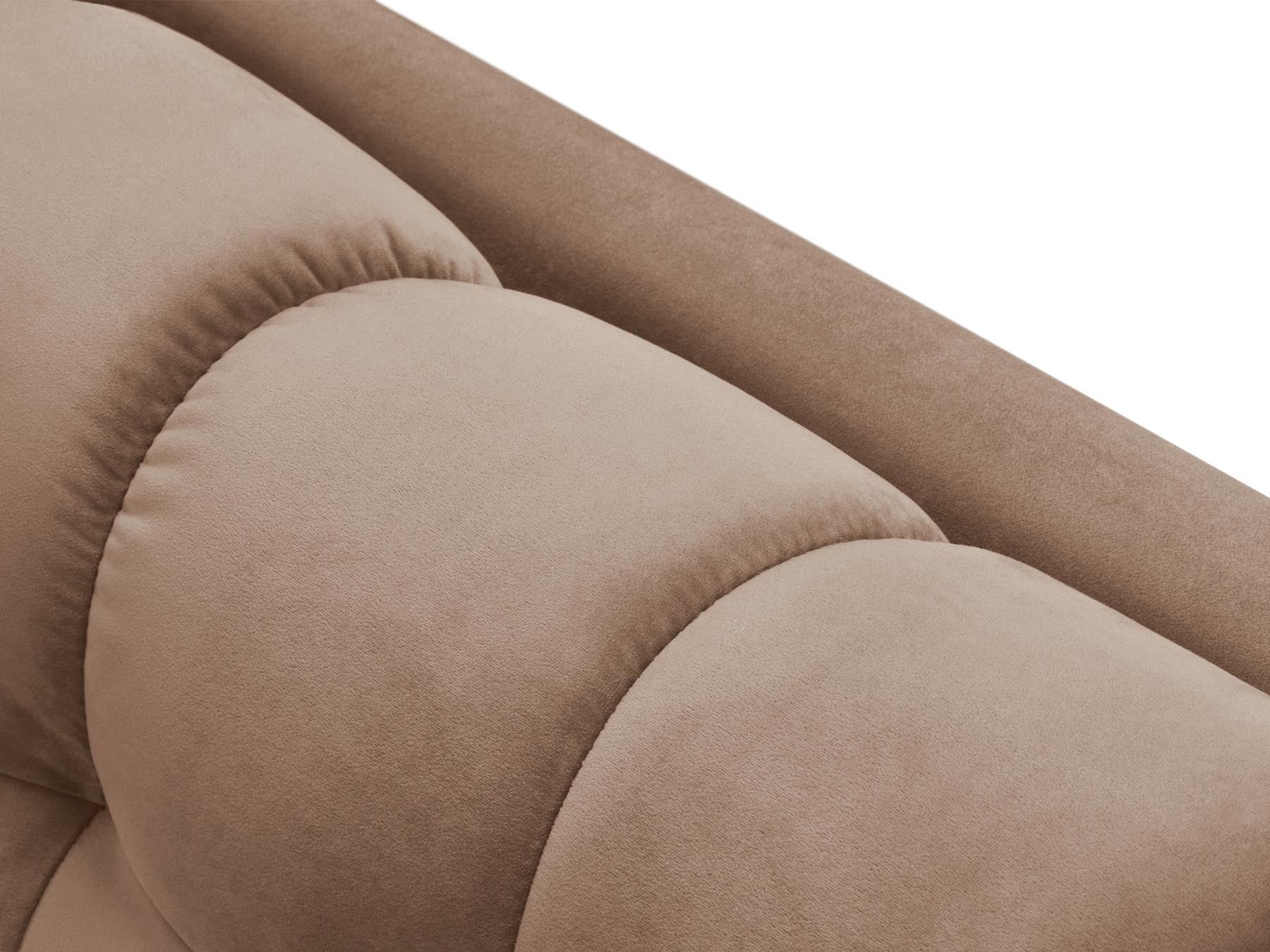 Elegante 1-Sitzer Chaise Longue links Bali in sanftem Beige-Bluvel, ideal für moderne Wohnräume und entspannende Rückzugsorte.