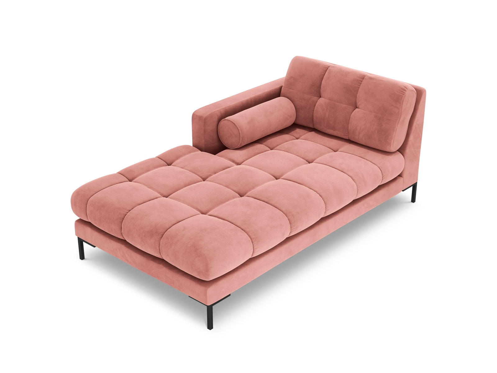 Elegante 1-Sitzer Chaise Longue links Bali in stilvollem Pink-Bluvel, ideal für moderne Wohnräume und vielseitige Sofa-Kombinationen.