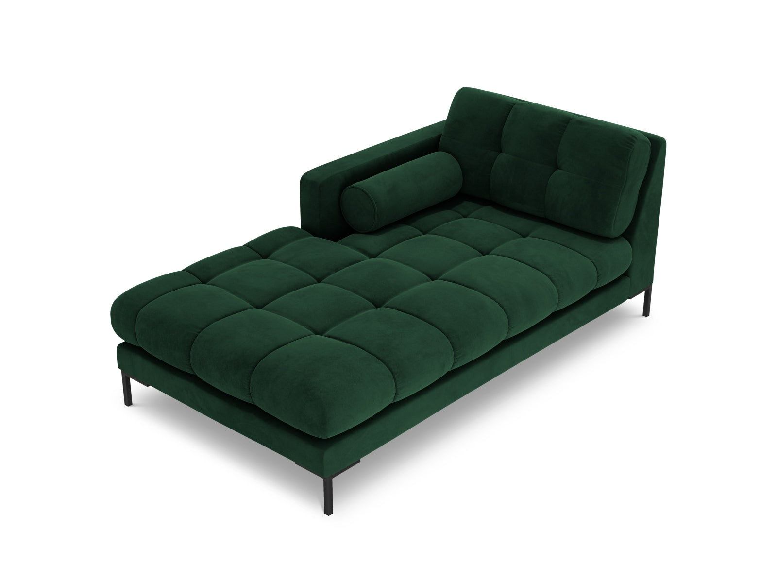 Elegante linke Chaise Longue Bali in Bottle Green-Bluvel, ideal für stilvolle Wohnräume. Teil des modularen Sofas von Cosmopolitan Design.