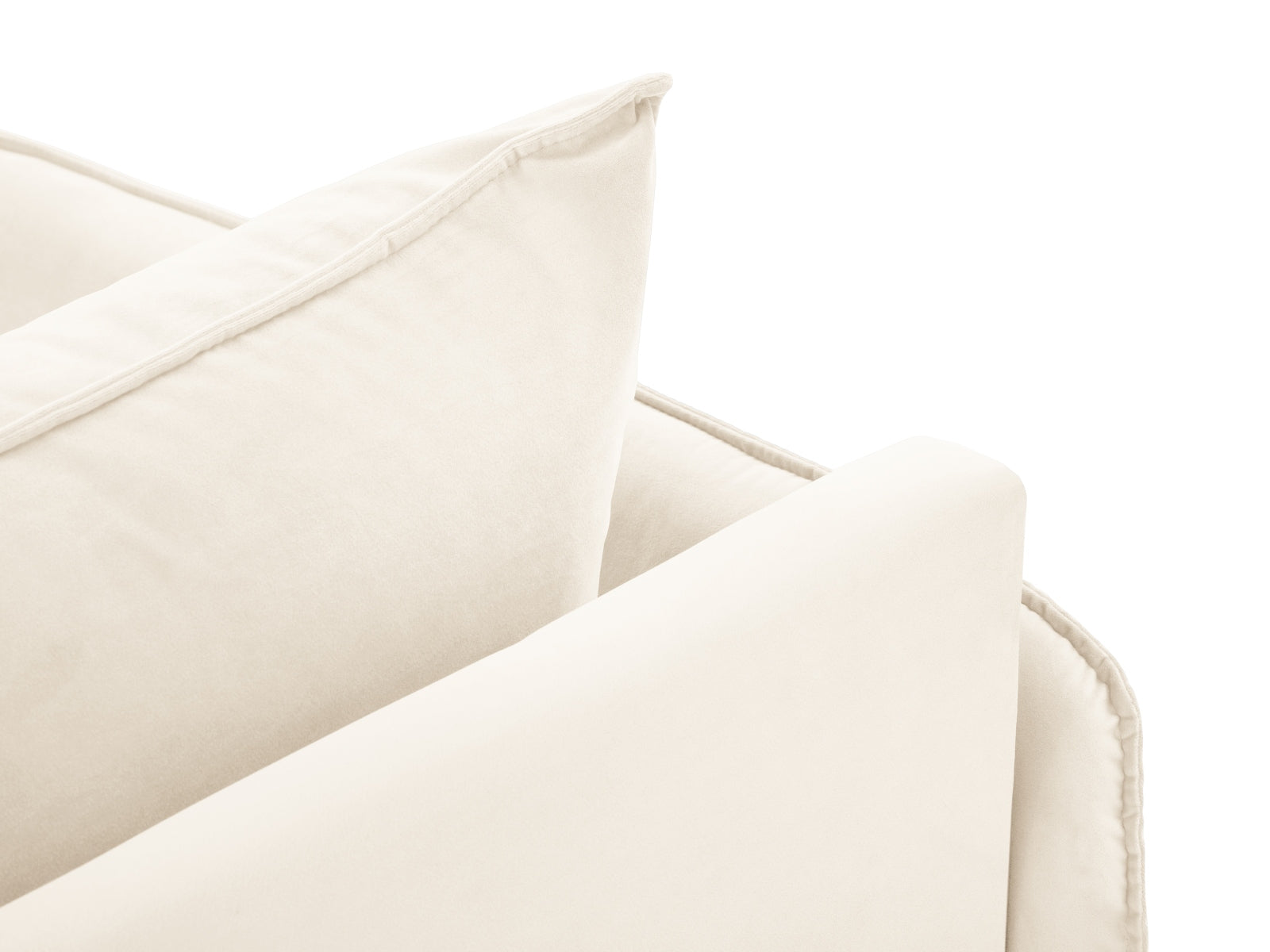 Elegantes Vienna Velour Sofa Chaise Lounge links in sanften Beige- und Schwarz-Bluvel-Tönen, ideal für moderne Wohnräume.