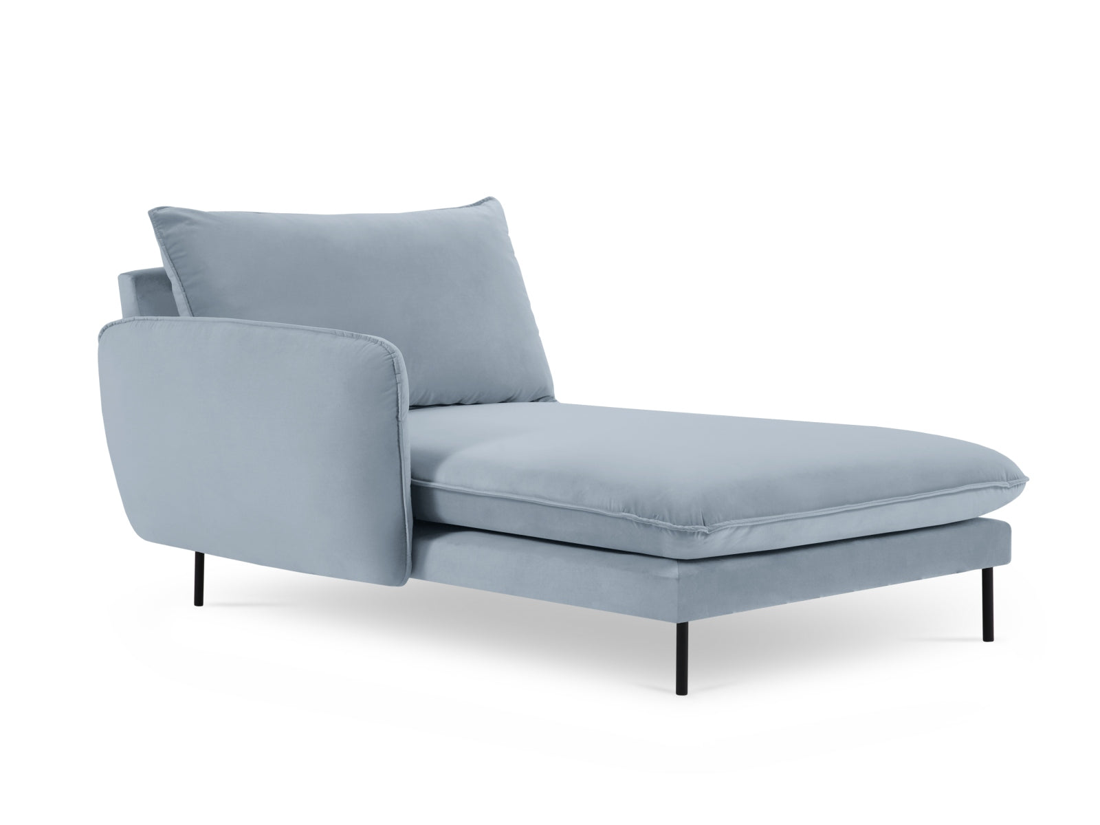 Vienna Velour Sofa Chaise Lounge links 1 Sitz 110cm in Light Blue/Schwarz-Bluvel präsentiert im Onlineshop von KAQTU Design AG. L-Sofa links ist von Cosmopolitan Design