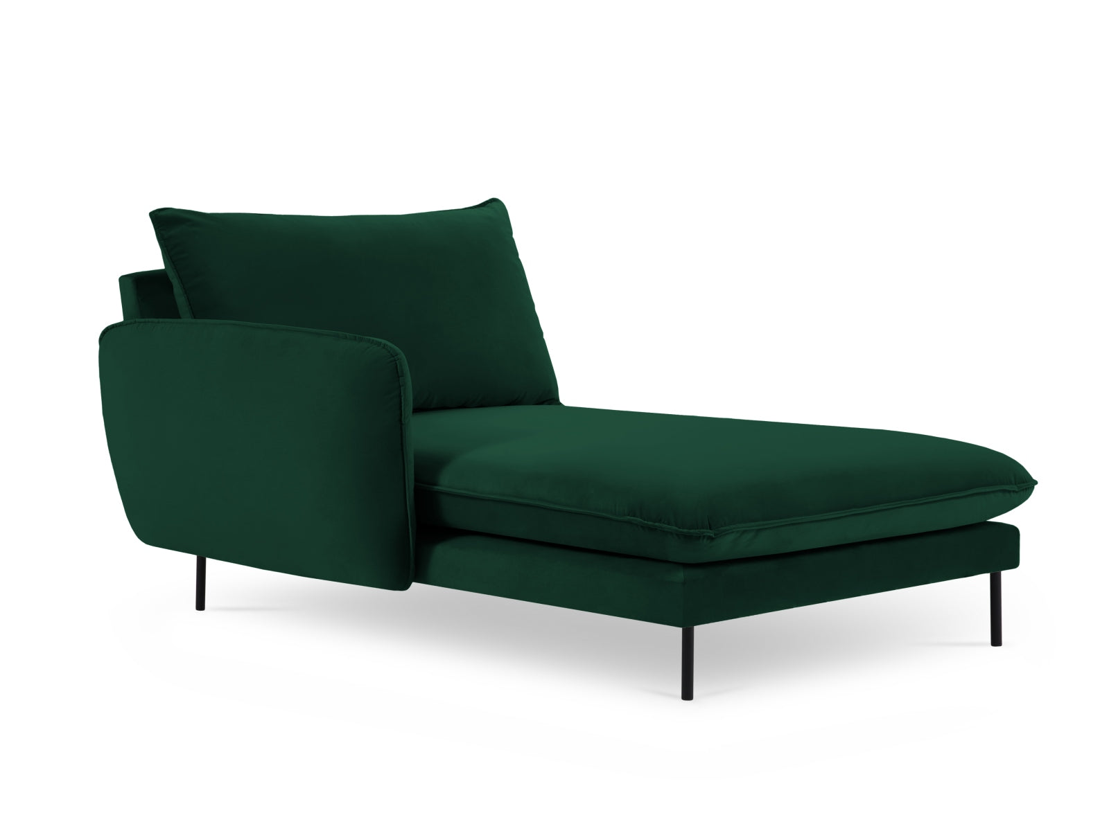 Modernes L-Sofa in Flaschengrün mit luxuriösem Velourbezug, perfekt für gemütliche und stilvolle Wohnbereiche.