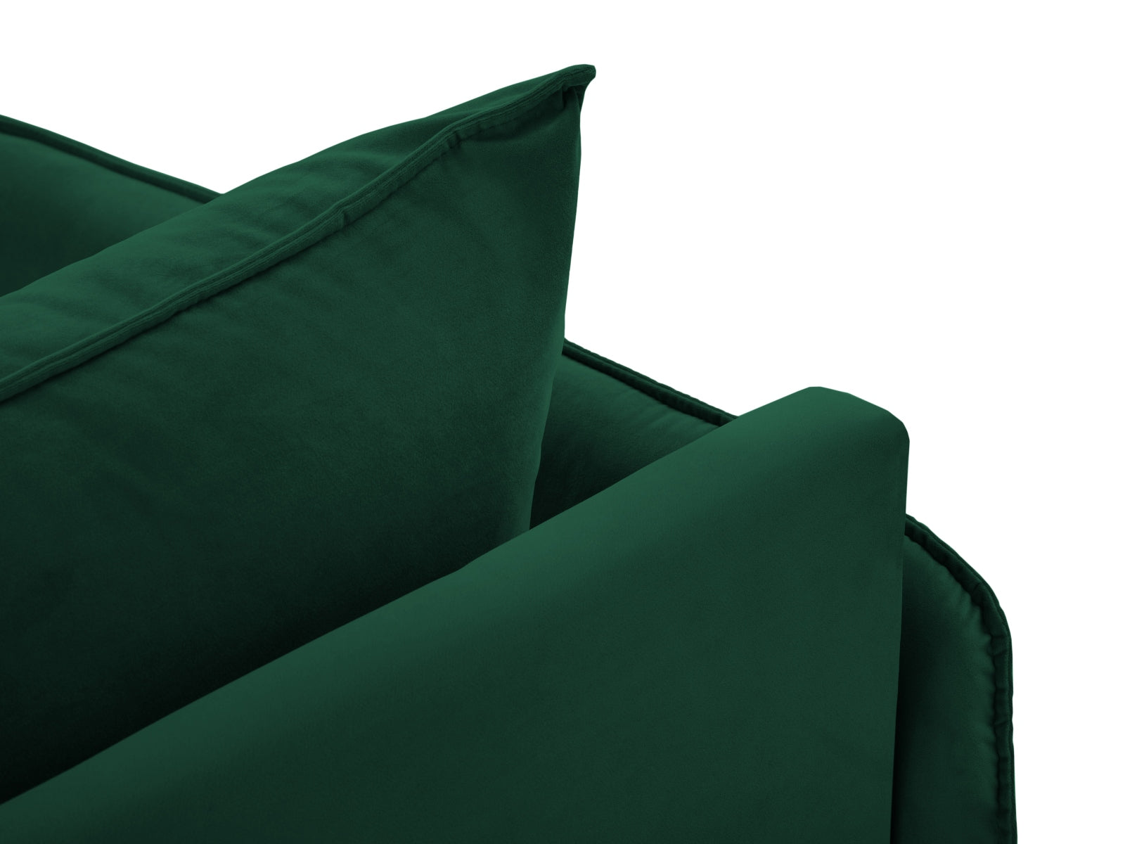Elegantes linksseitiges Chaise Lounge Sofa in tiefem Flaschengrün, ausgestattet mit weichem Velour, ideal für stilvolle Entspannung.