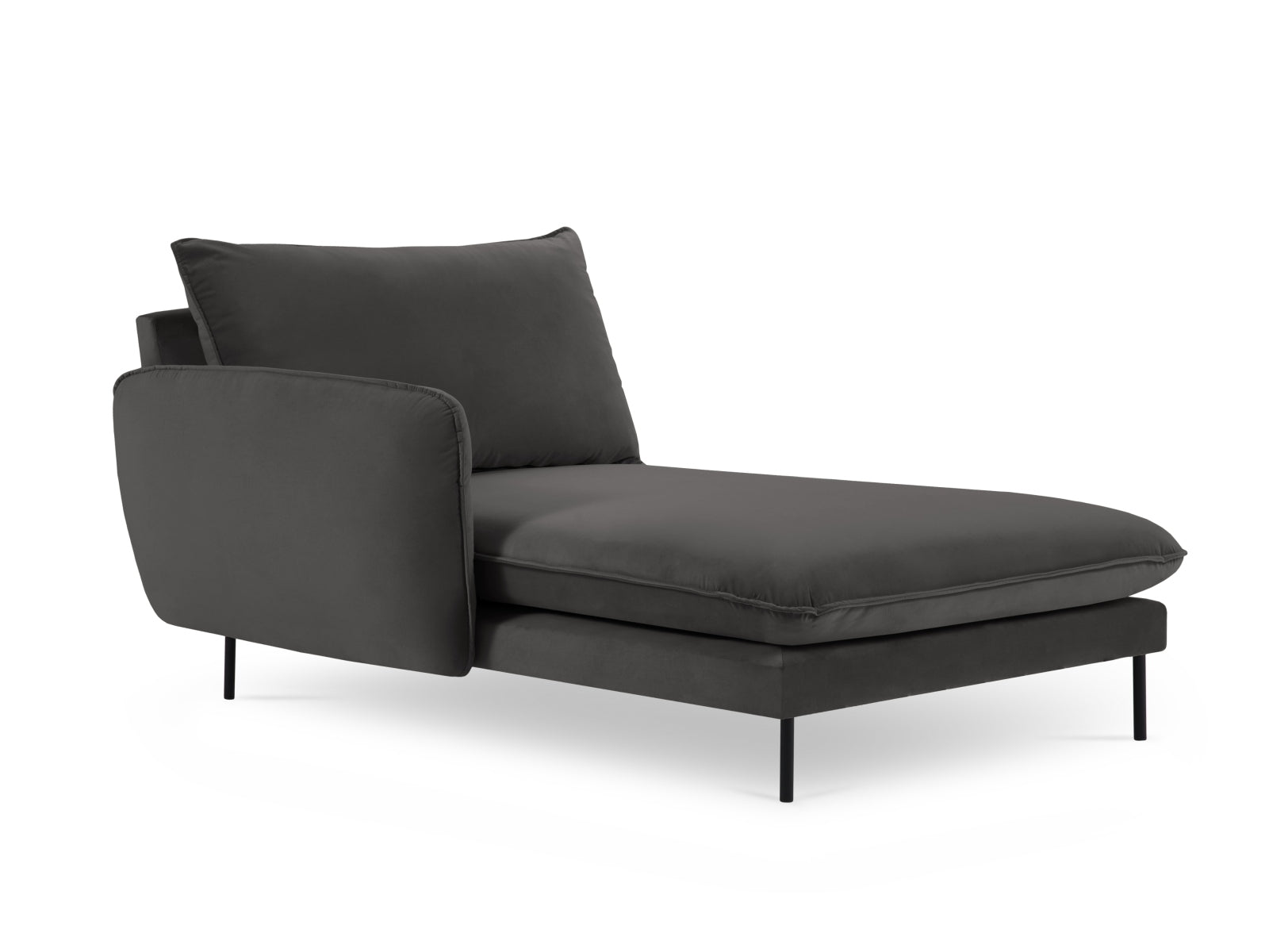 Stilvolles, modernes L-Sofa in Dunkelgrau/Schwarz-Bluvel, 110 cm, mit komfortabler Chaise Lounge auf der linken Seite, perfekt für jedes Wohnzimmer.