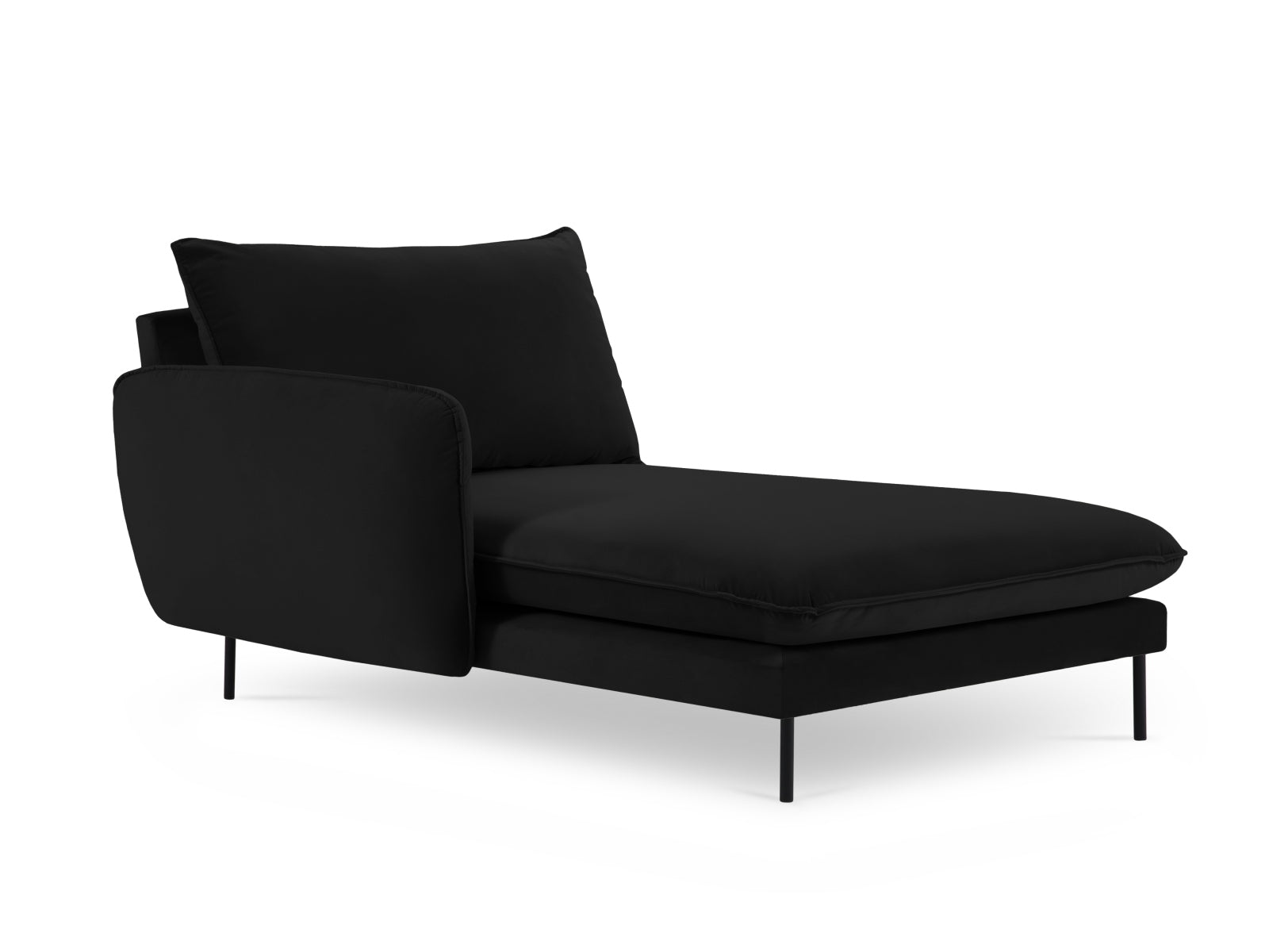 Stilvolles, schwarzes Vienna Velour Sofa Chaise Lounge links mit 1 Sitz und 110 cm, perfekt für zeitgemäße Inneneinrichtungen.