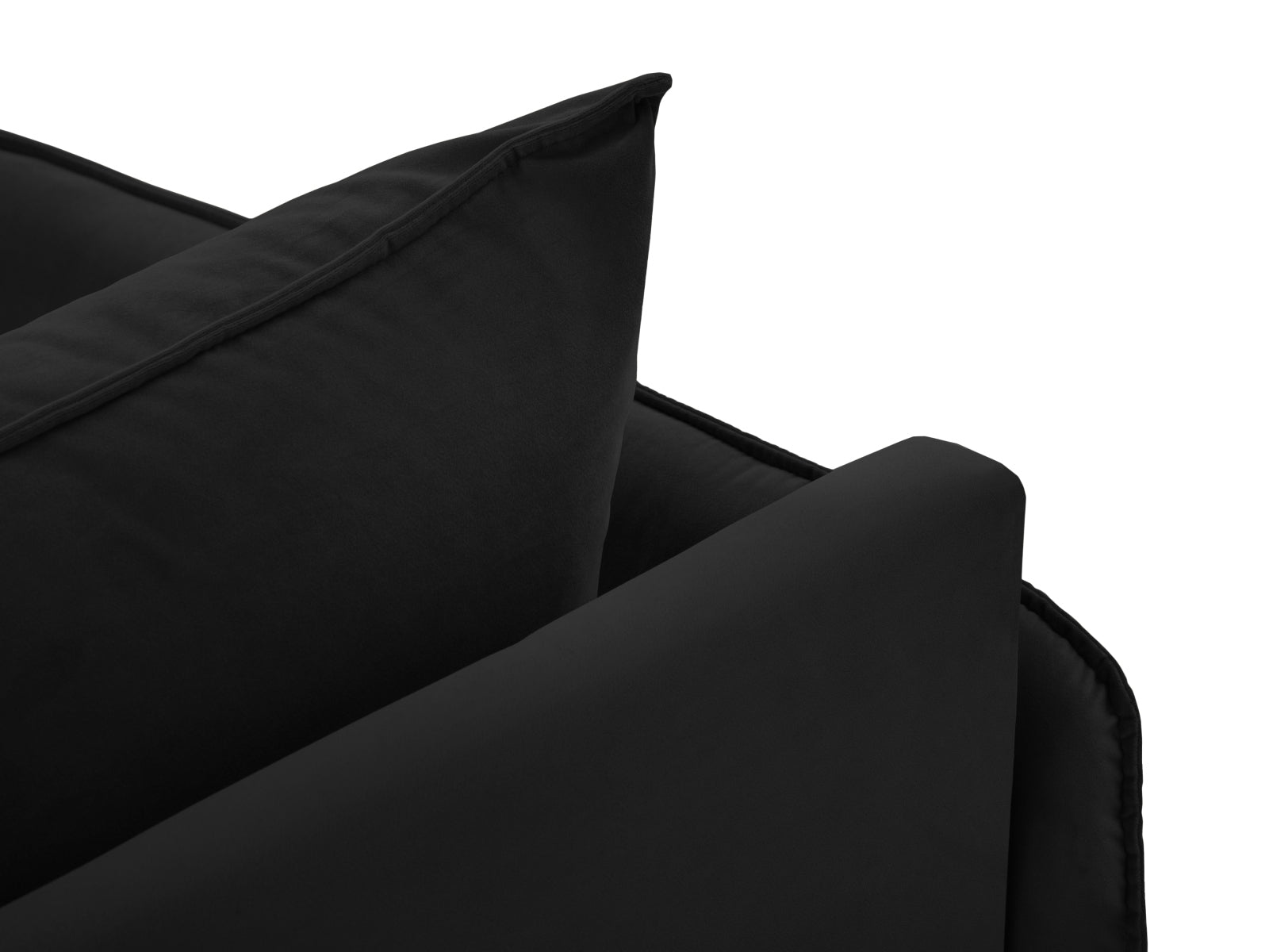 Elegantes, schwarzes Vienna Velour Sofa Chaise Lounge links mit 1 Sitz und 110 cm, ideal für moderne Wohnräume und stilvolle Akzente.