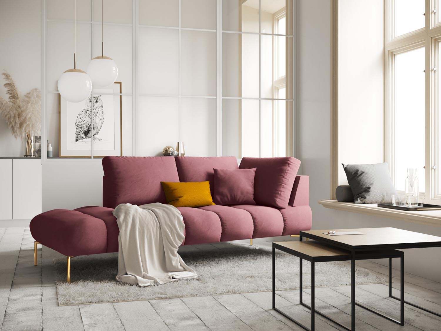 Erleben Sie luxuriösen Komfort mit der Hastings Velour Chaise Longue links 2 Sitzer von Cosmopolitan Design – perfekt für Ihr elegantes Zuhause.