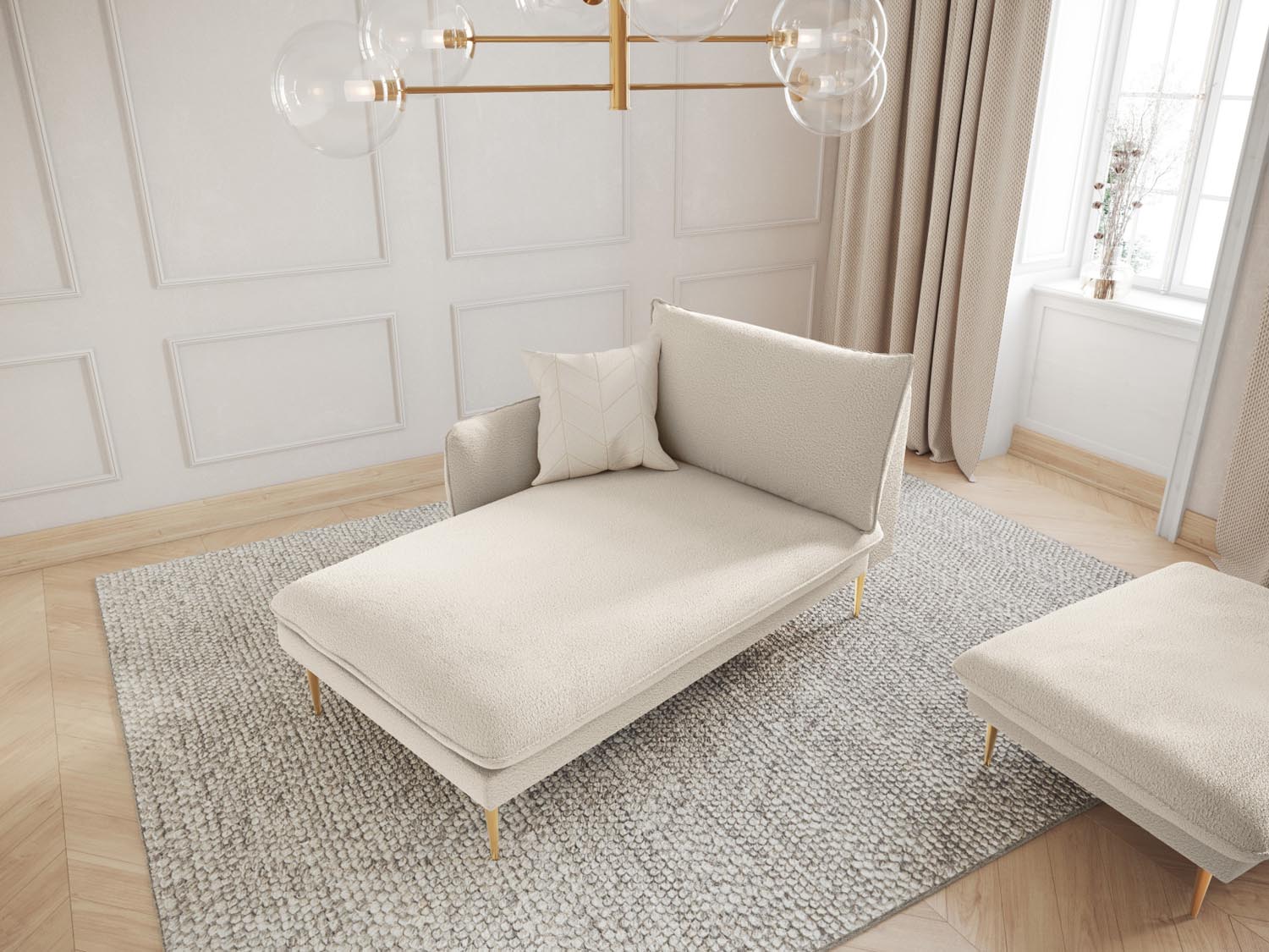 Elegantes Vienna Boucle Sofa Chaise Lounge links mit 1 Sitz, 110 cm, in stilvollem Beige und Gold, ideal für moderne Wohnräume.