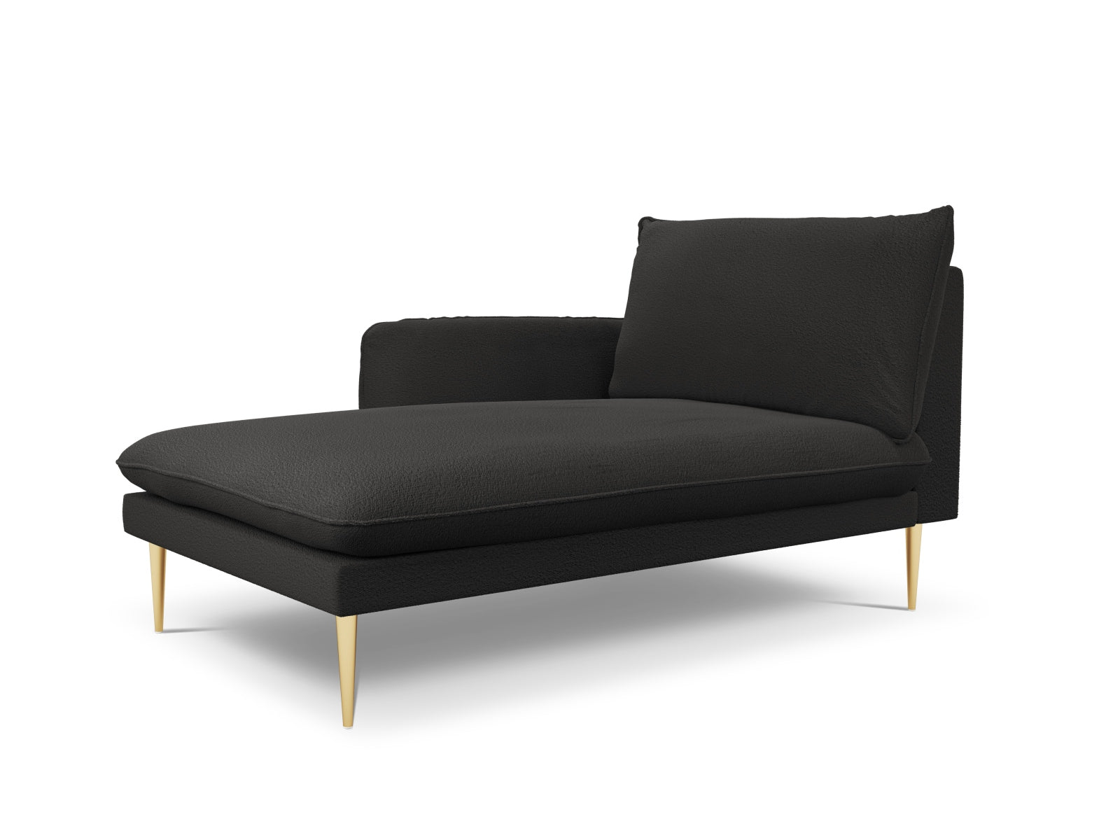 Stilvolles L-Sofa links im Boucle-Design, 1 Sitzplatz, 110 cm, in edlem Schwarz und Gold, perfekt für zeitgemäße Inneneinrichtungen.