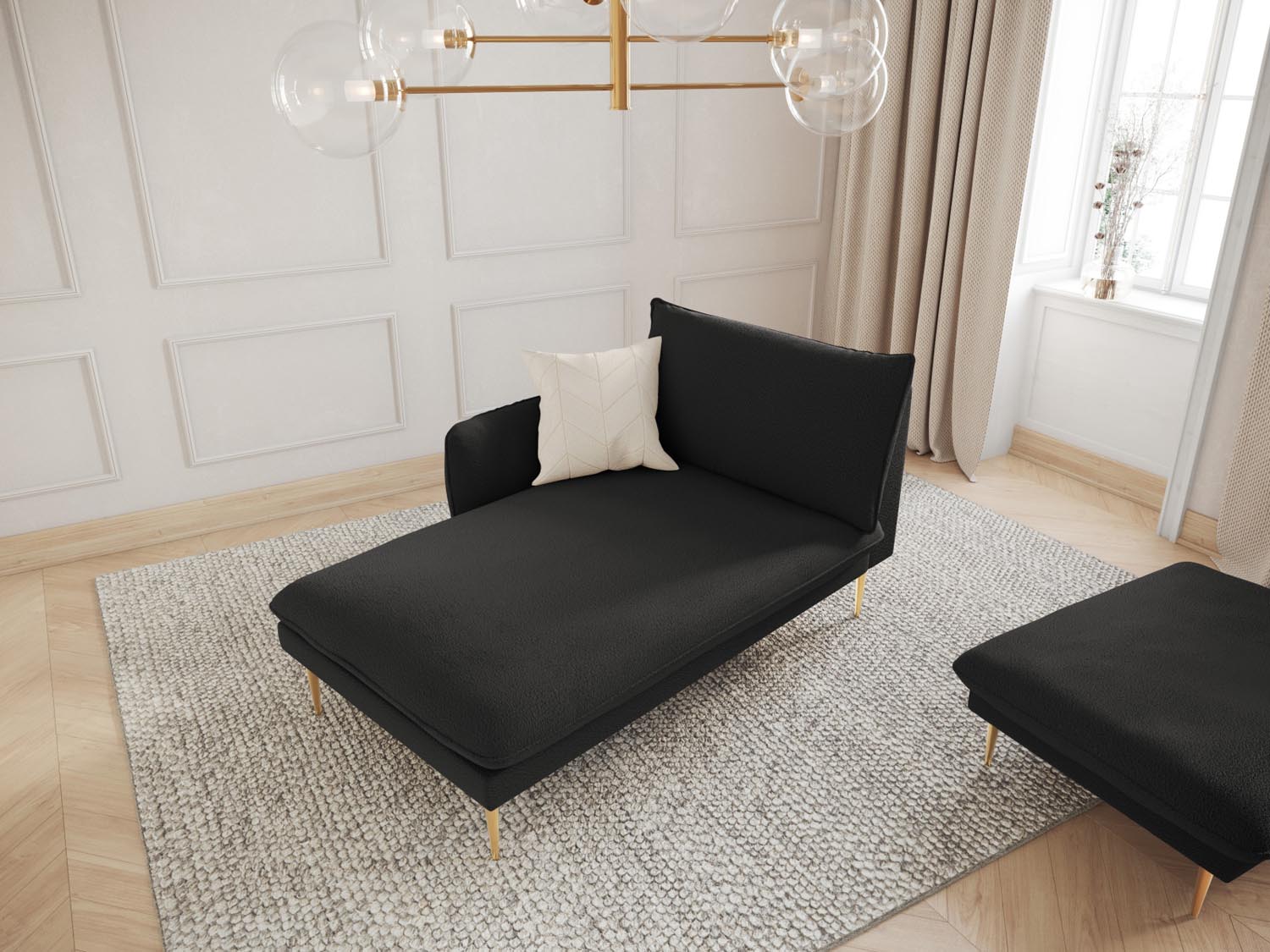 Elegantes Vienna Boucle Sofa Chaise Lounge links mit 1 Sitz und 110 cm in stilvollem Schwarz und Gold, ideal für moderne Wohnräume.