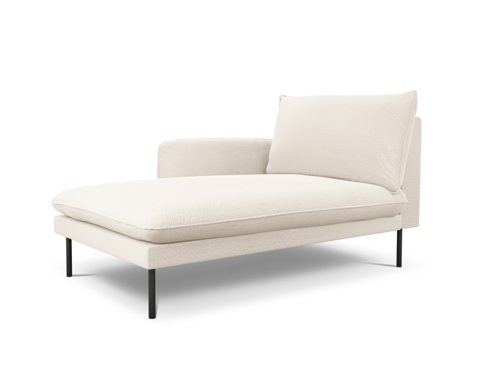 Stilvolles L-Sofa links im Boucle-Design, 1 Sitz, 110 cm, in edlem Beige und Schwarz, perfekt für zeitgemäße Inneneinrichtungen.
