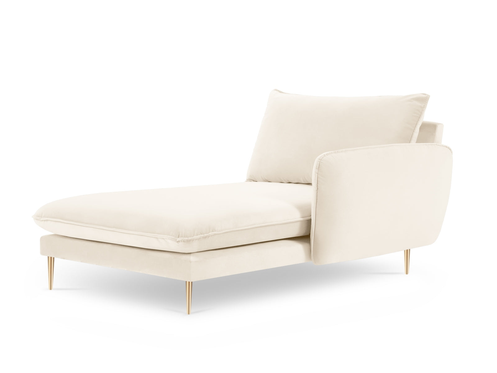 Stilvolles Vienna Velour Sofa Chaise Lounge in hellem Beige, mit luxuriösen goldenen Details, perfekt für moderne Wohnkonzepte.