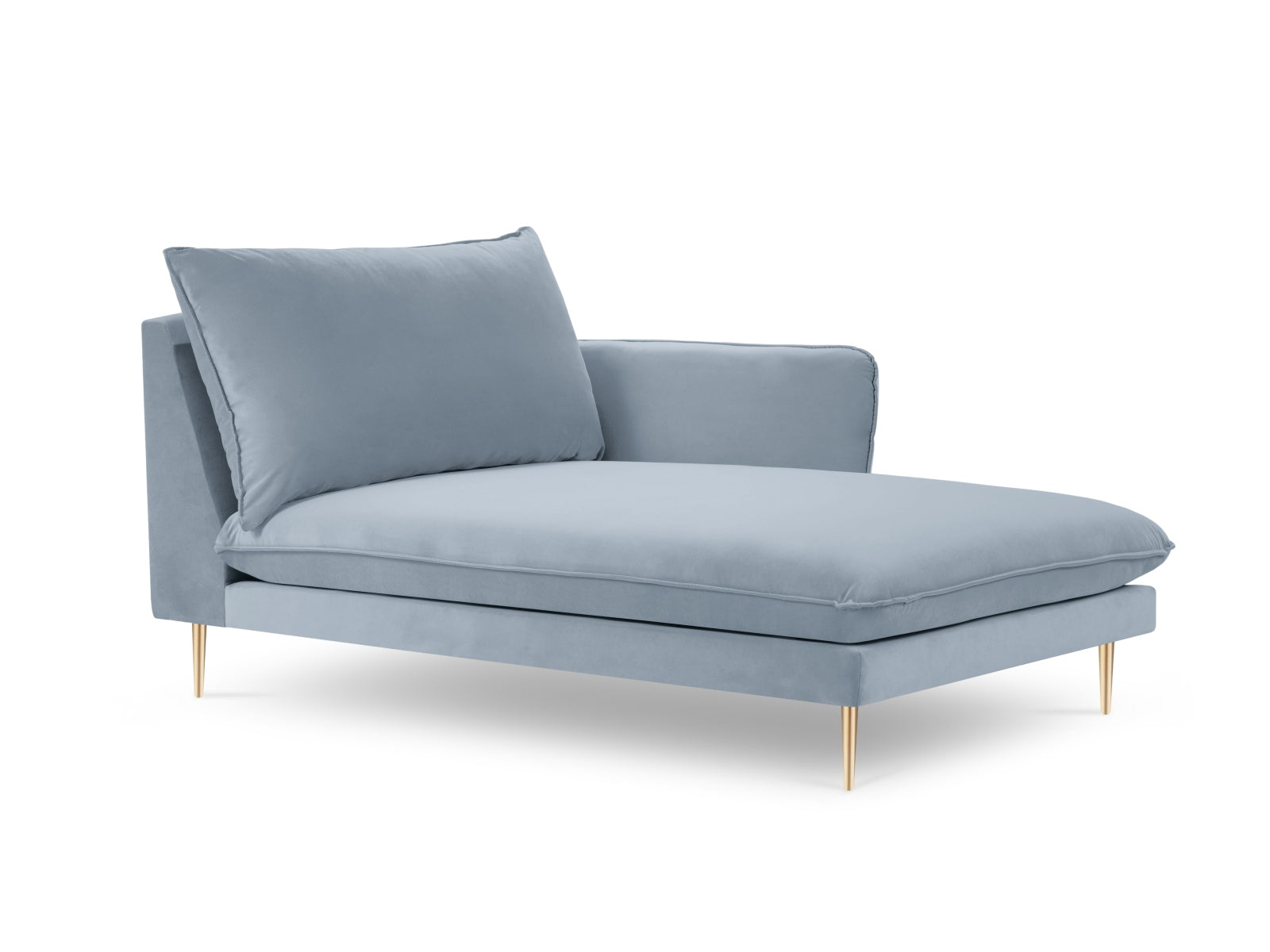 Vienna Velour Sofa Chaise Lounge rechts 1 Sitz 110cm in Light Blue/Gold-Bluvel präsentiert im Onlineshop von KAQTU Design AG. L-Sofa rechts ist von Cosmopolitan Design