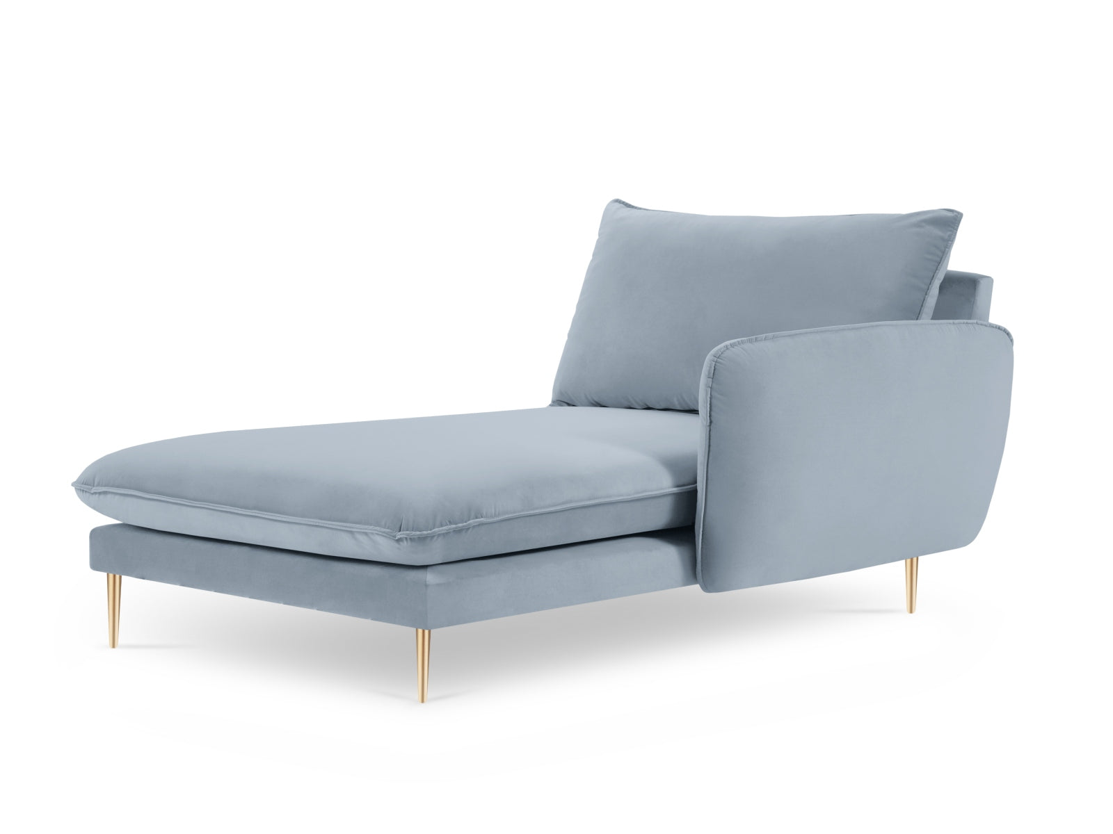 Stilvolles Vienna Velour Sofa Chaise Lounge in zartem Hellblau, perfekt für moderne Wohnkonzepte mit luxuriösen Details.