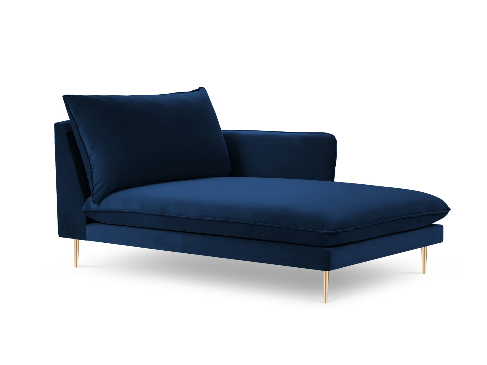 Vienna Velour Sofa Chaise Lounge rechts 1 Sitz 110cm in Royal Blue/Gold-Bluvel präsentiert im Onlineshop von KAQTU Design AG. L-Sofa rechts ist von Cosmopolitan Design