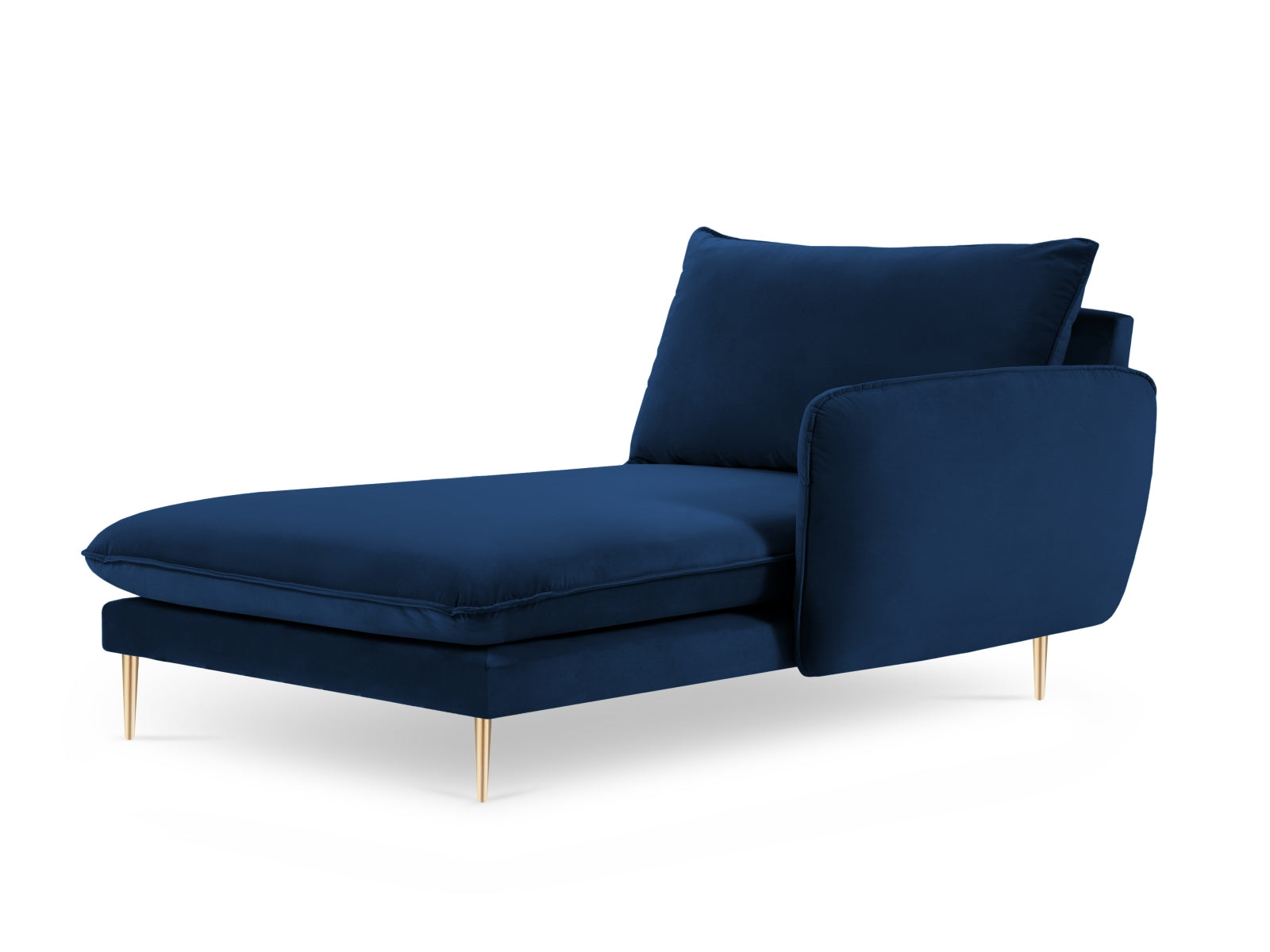 Vienna Velour Sofa Chaise Lounge rechts 1 Sitz 110cm in Royal Blue/Gold-Bluvel präsentiert im Onlineshop von KAQTU Design AG. L-Sofa rechts ist von Cosmopolitan Design