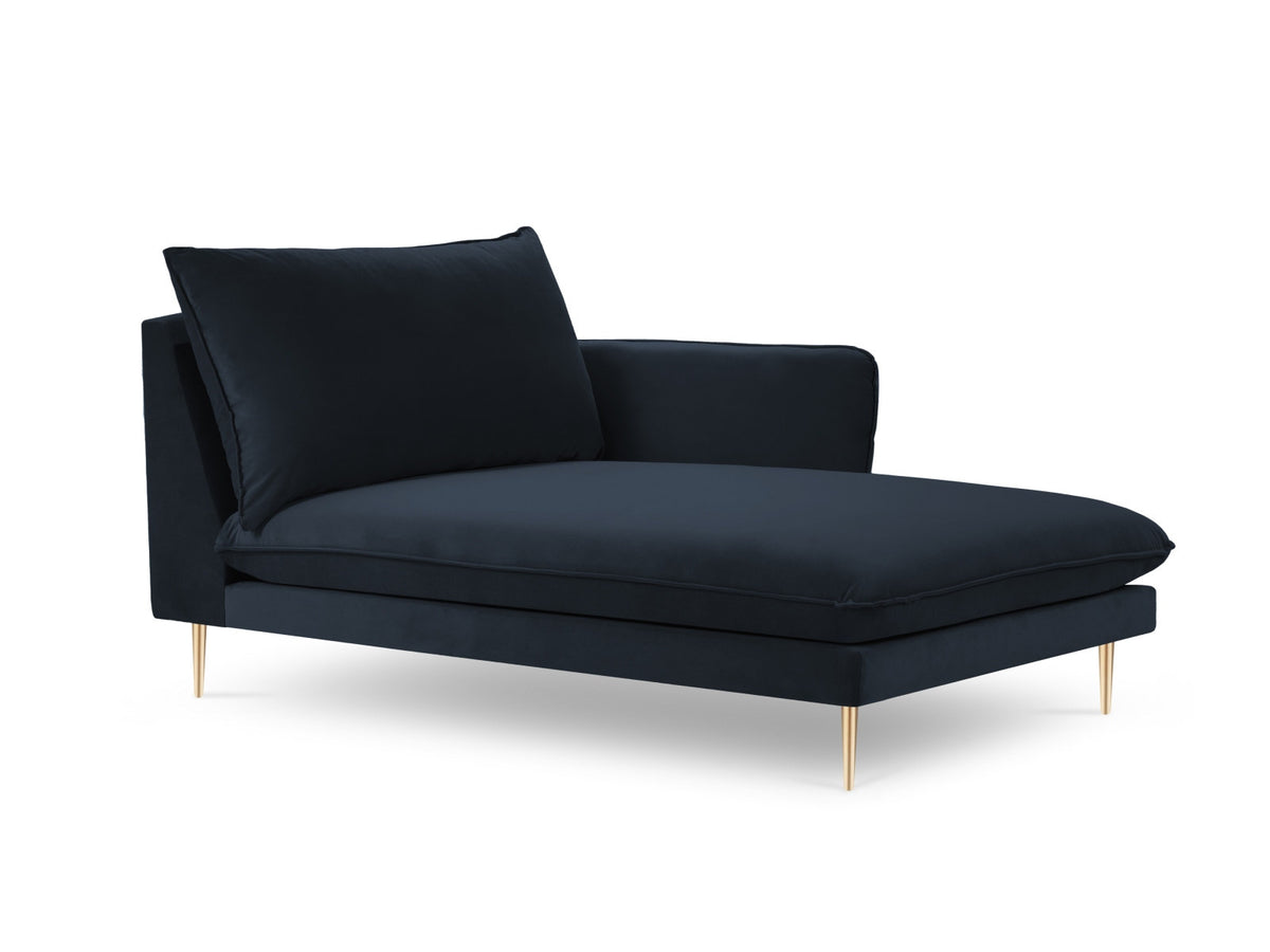 Vienna Velour Sofa Chaise Lounge rechts 1 Sitz 110cm in Dark Blue/Gold-Bluvel präsentiert im Onlineshop von KAQTU Design AG. L-Sofa rechts ist von Cosmopolitan Design
