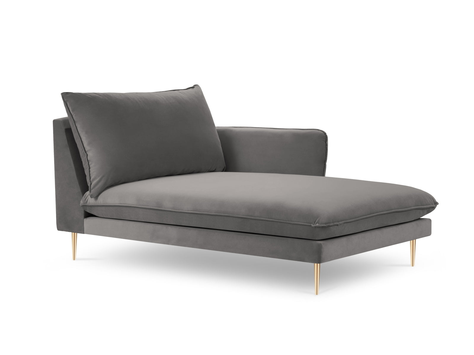 Vienna Velour Sofa Chaise Lounge rechts 1 Sitz 110cm in Light Grey/Gold-Bluvel präsentiert im Onlineshop von KAQTU Design AG. L-Sofa rechts ist von Cosmopolitan Design