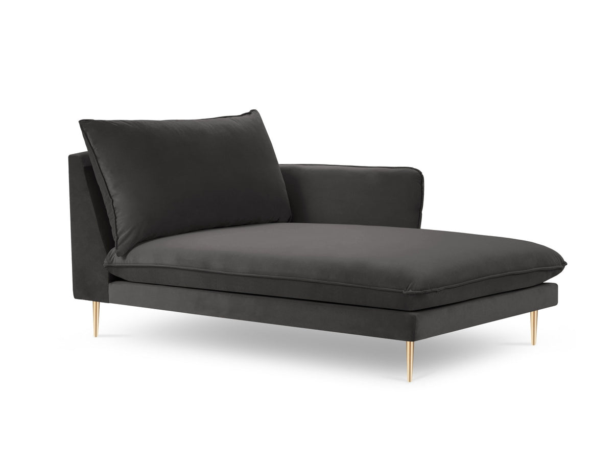 Vienna Velour Sofa Chaise Lounge rechts 1 Sitz 110cm in Dark Grey/Gold-Bluvel präsentiert im Onlineshop von KAQTU Design AG. L-Sofa rechts ist von Cosmopolitan Design