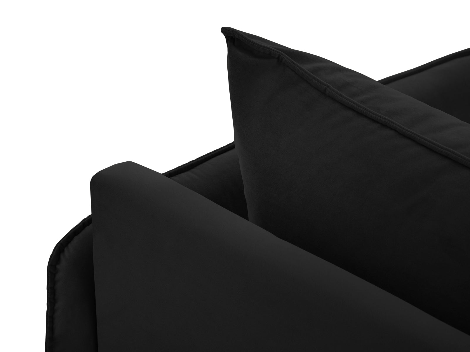 Elegantes schwarzes Velour Sofa Chaise Lounge mit goldenen Akzenten, ideal für stilvolle und komfortable Wohnräume.