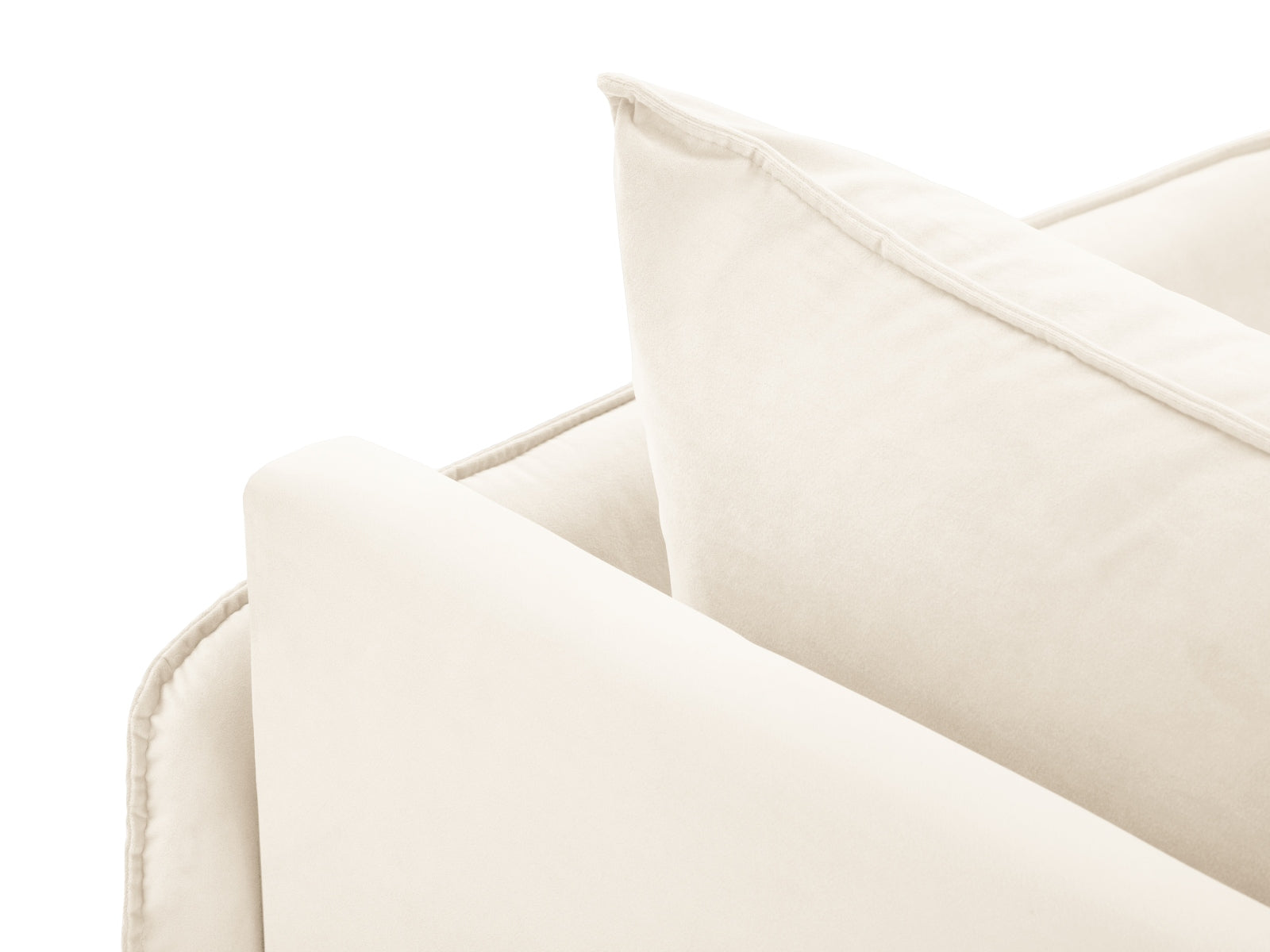 Elegantes Vienna Velour Sofa Chaise Lounge in sanftem Beige mit schwarzem Bluvel, perfekt für stilvolle Wohnräume und gemütliche Entspannung.