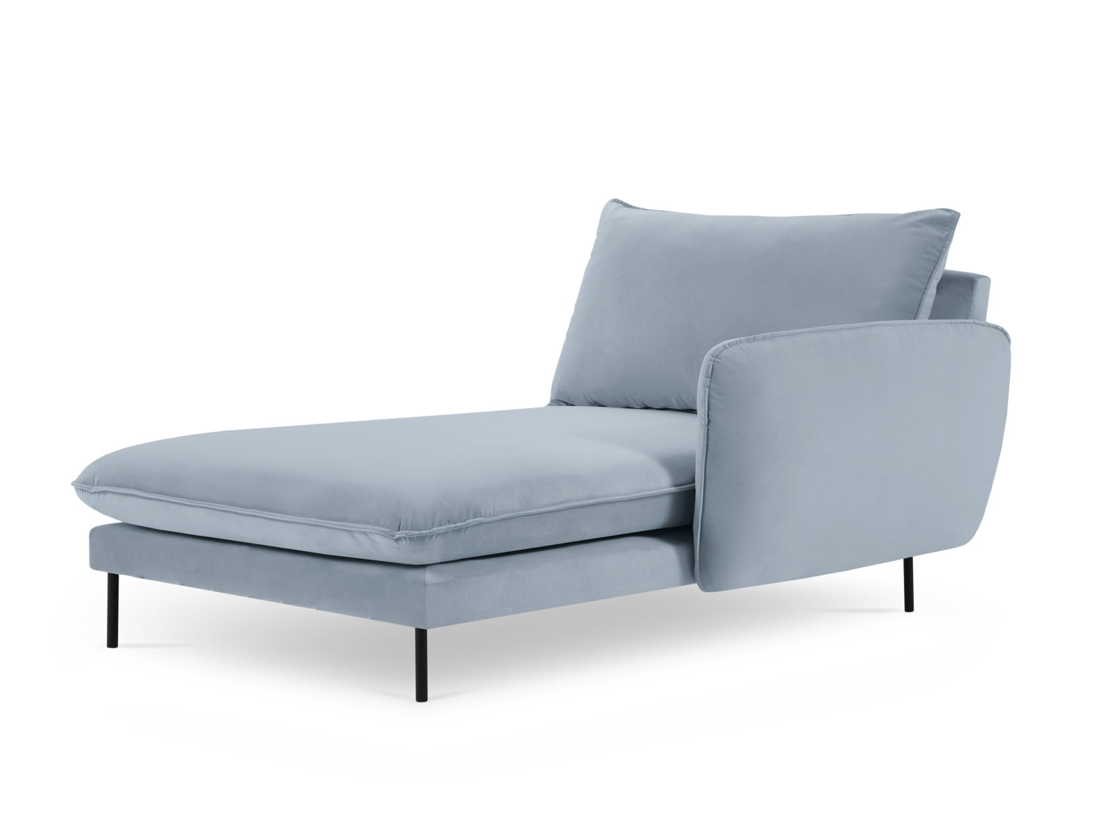 Modernes Vienna Velour Sofa Chaise Lounge in zartem Hellblau, perfekt für gemütliche Ecken und stilvolle Einrichtungsideen.