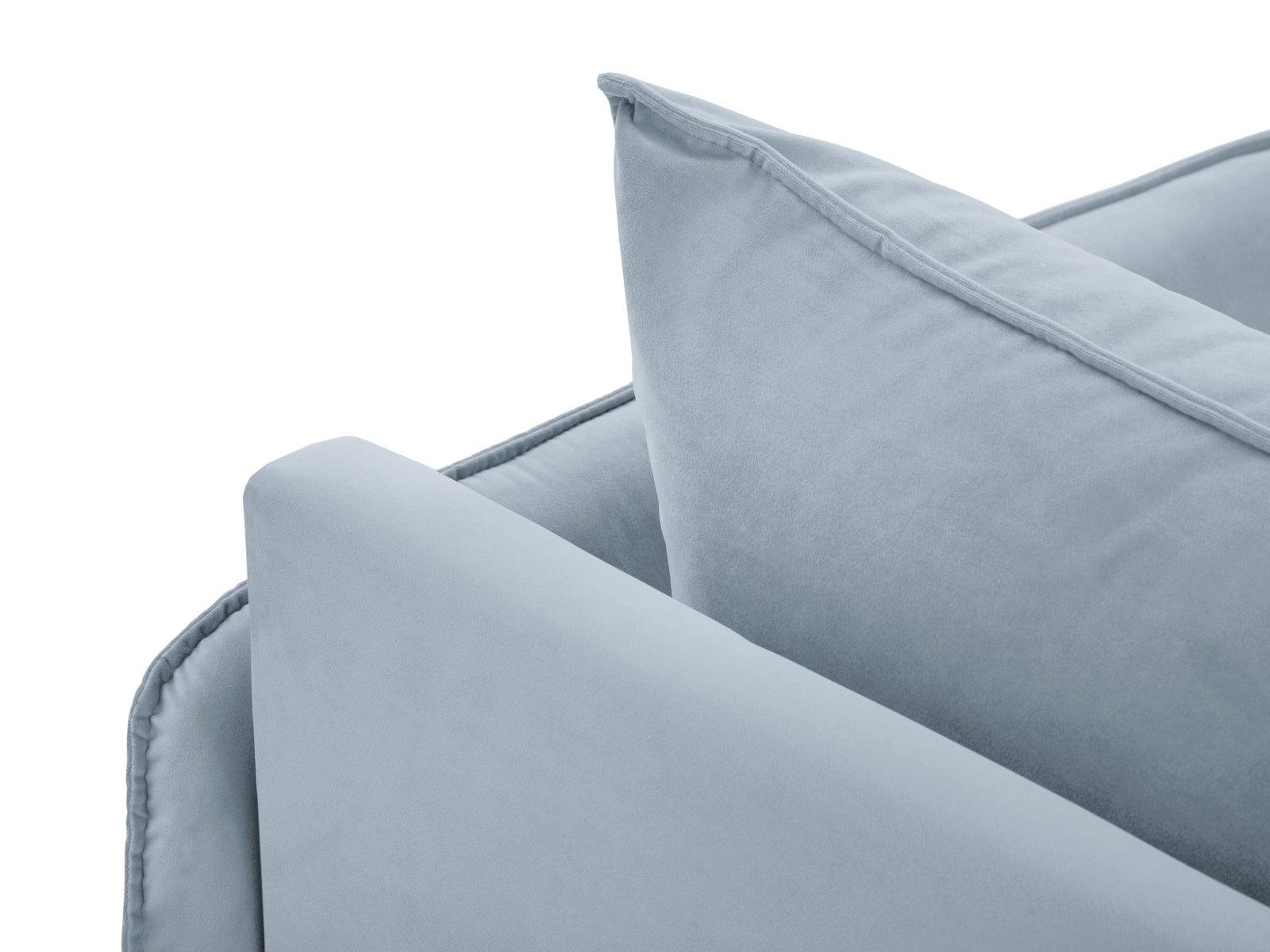Elegantes Vienna Velour Sofa Chaise Lounge in sanftem Hellblau, ideal für stilvolle Wohnräume und entspannte Momente.