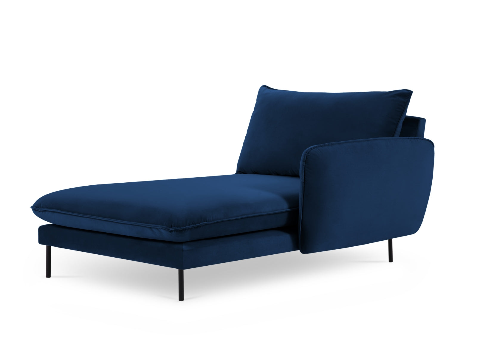 Stilvolles Vienna Velour Sofa Chaise Lounge in Royal Blue, rechte Ausführung, ideal für moderne Wohnkonzepte und gemütliche Entspannung.