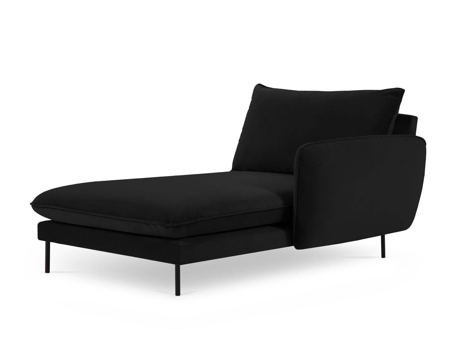 Schwarzes Vienna Velour Sofa Chaise Lounge mit 1 Sitz, perfekt für moderne Wohnkonzepte und stilvolle Akzente im Raum.