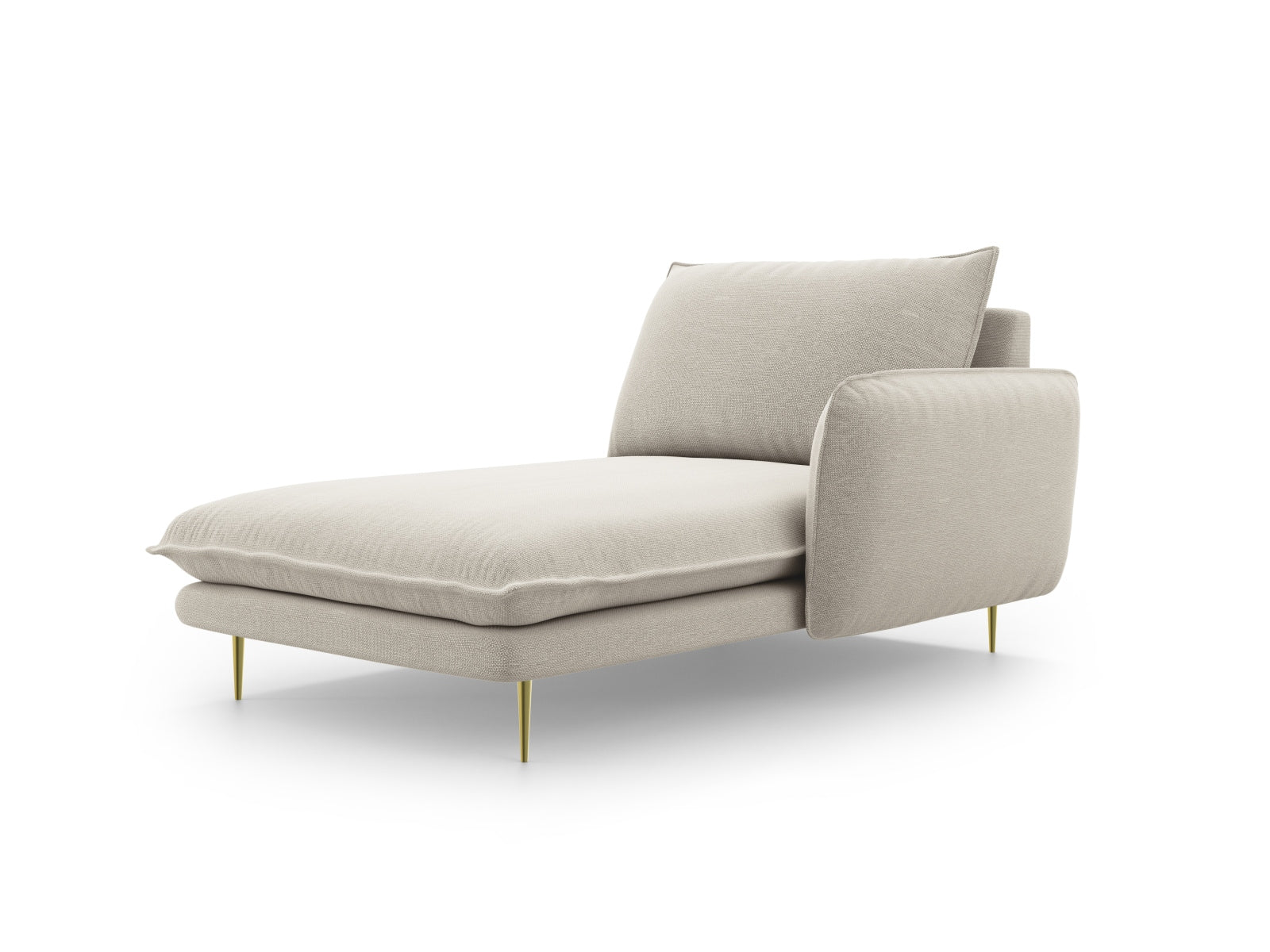 Modernes Vienna Sofa Chaise Lounge in hellem Beige, mit luxuriösen goldenen Details, ideal für komfortable und stilvolle Einrichtung.