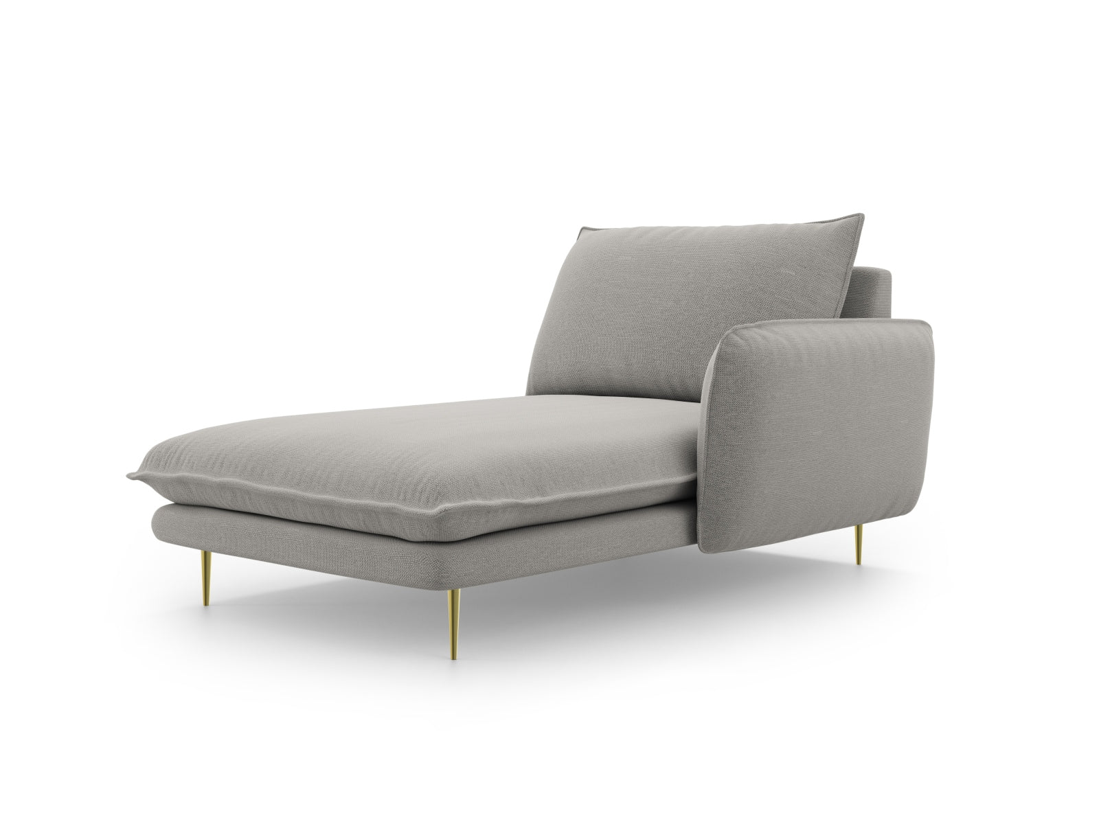 Modernes Vienna Sofa Chaise Lounge in sanftem Hellgrau, mit luxuriösen goldenen Details. Rechtsseitige 1-Sitz-Lösung, 110 cm für elegantes Wohnen.