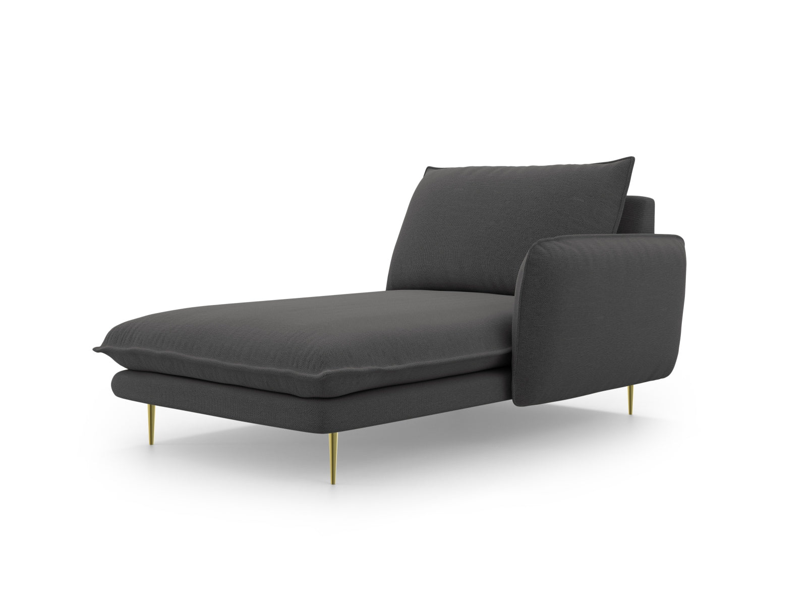 Modernes Vienna Sofa Chaise Lounge in edlem Dunkelgrau, mit luxuriösen goldenen Details, ideal für gemütliche und stilvolle Wohnbereiche.