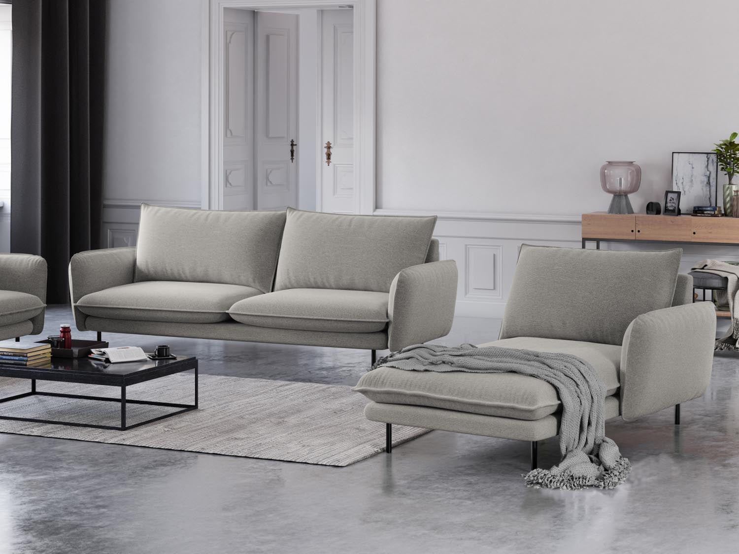 Entdecken Sie das elegante Vienna Sofa Chaise Lounge rechts mit 110 cm Sitzfläche von Cosmopolitan Design – ideal für stilvolle Wohnräume.