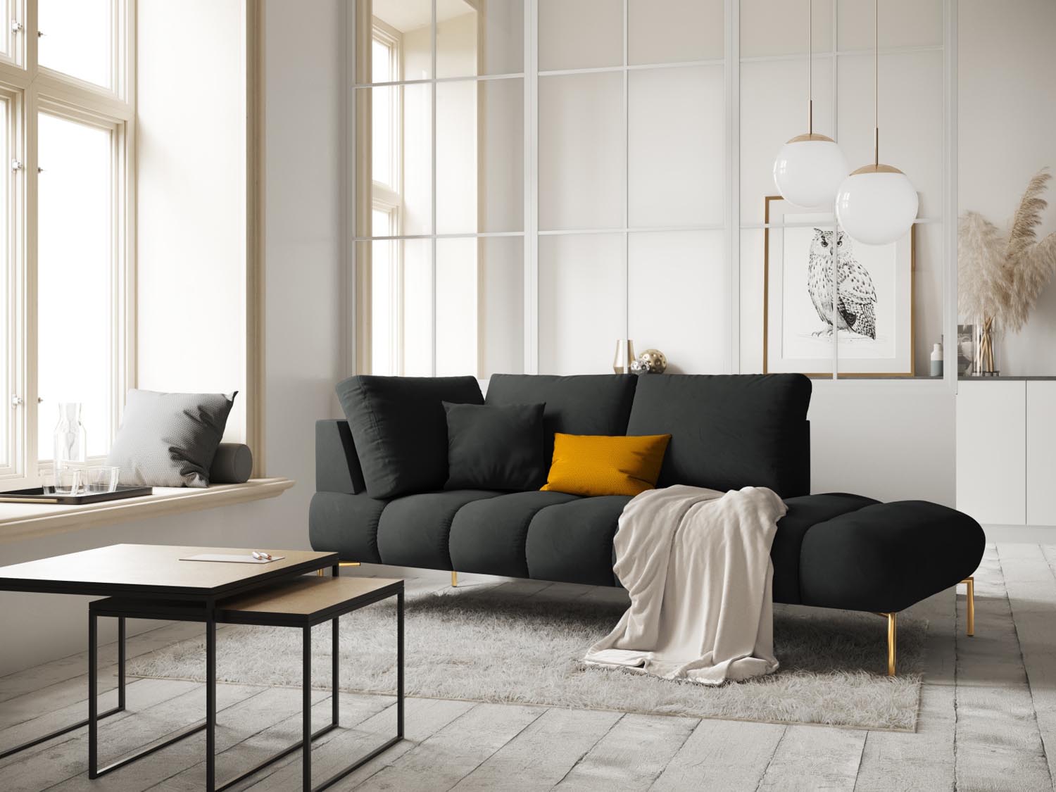 Erleben Sie luxuriösen Komfort mit der Hastings Velour Chaise Longue rechts 2 Sitzer von Cosmopolitan Design – perfekt für Ihr elegantes Zuhause.